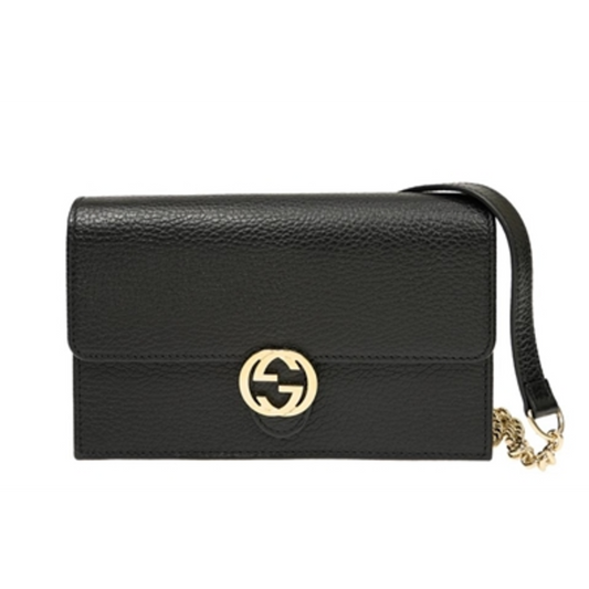 INTERLOCKING PEBBLED LEATHER CROSSBODY, BLACK