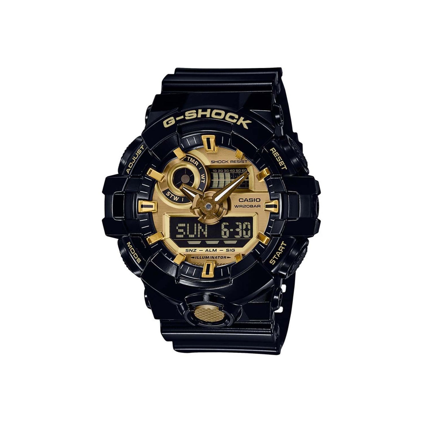 G-SHOCK ANA-DIGI BLACK RESIN WATCH BLACK/GOLD