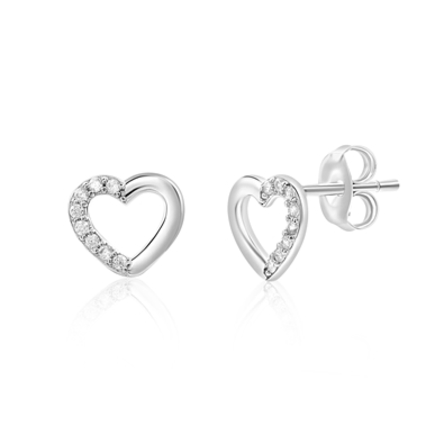STERLING SILVER PAVE HEART STUDS, SILVER, 8MM