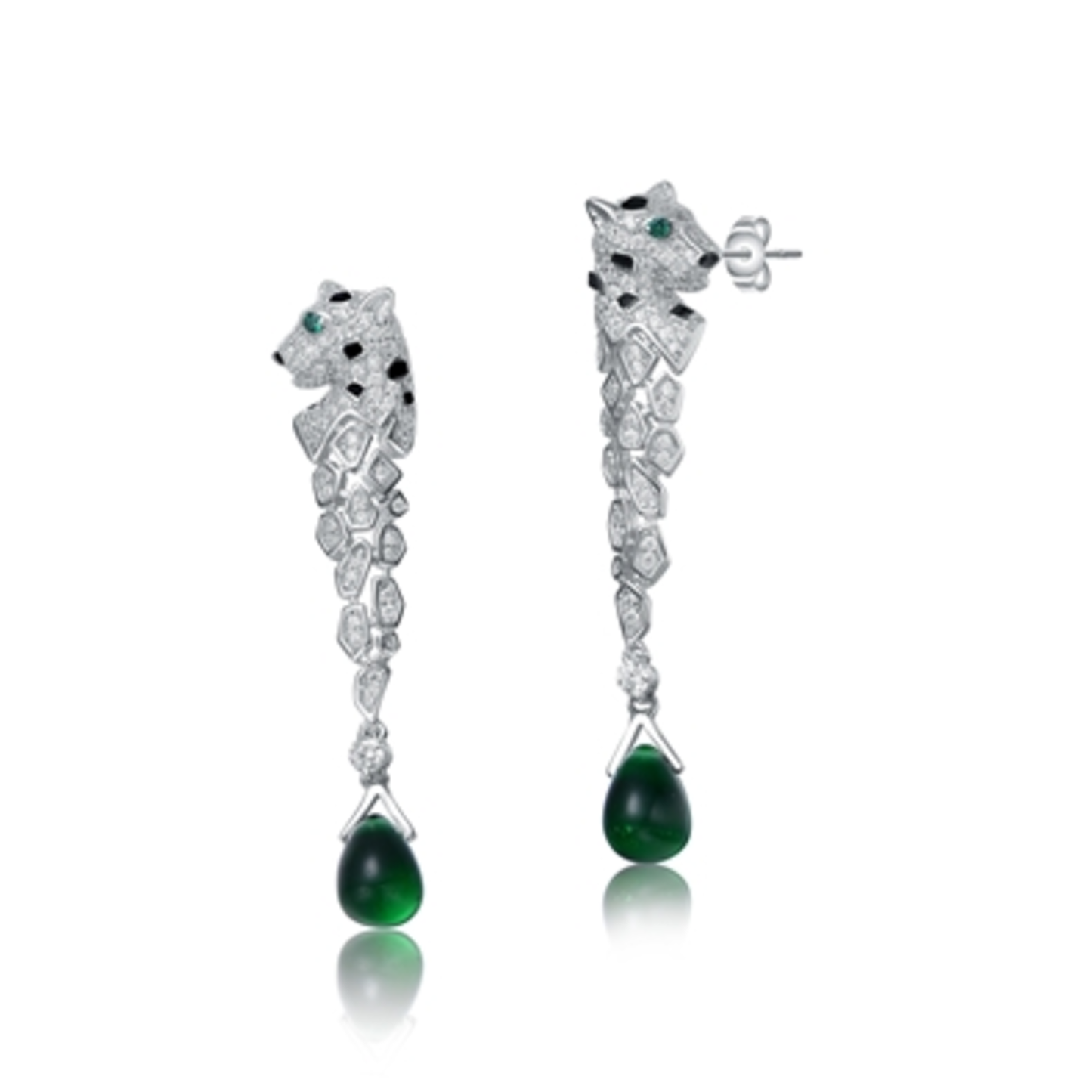 EMERALD CZ FAUNA DROP EARRINGS, GREEN, 1.69