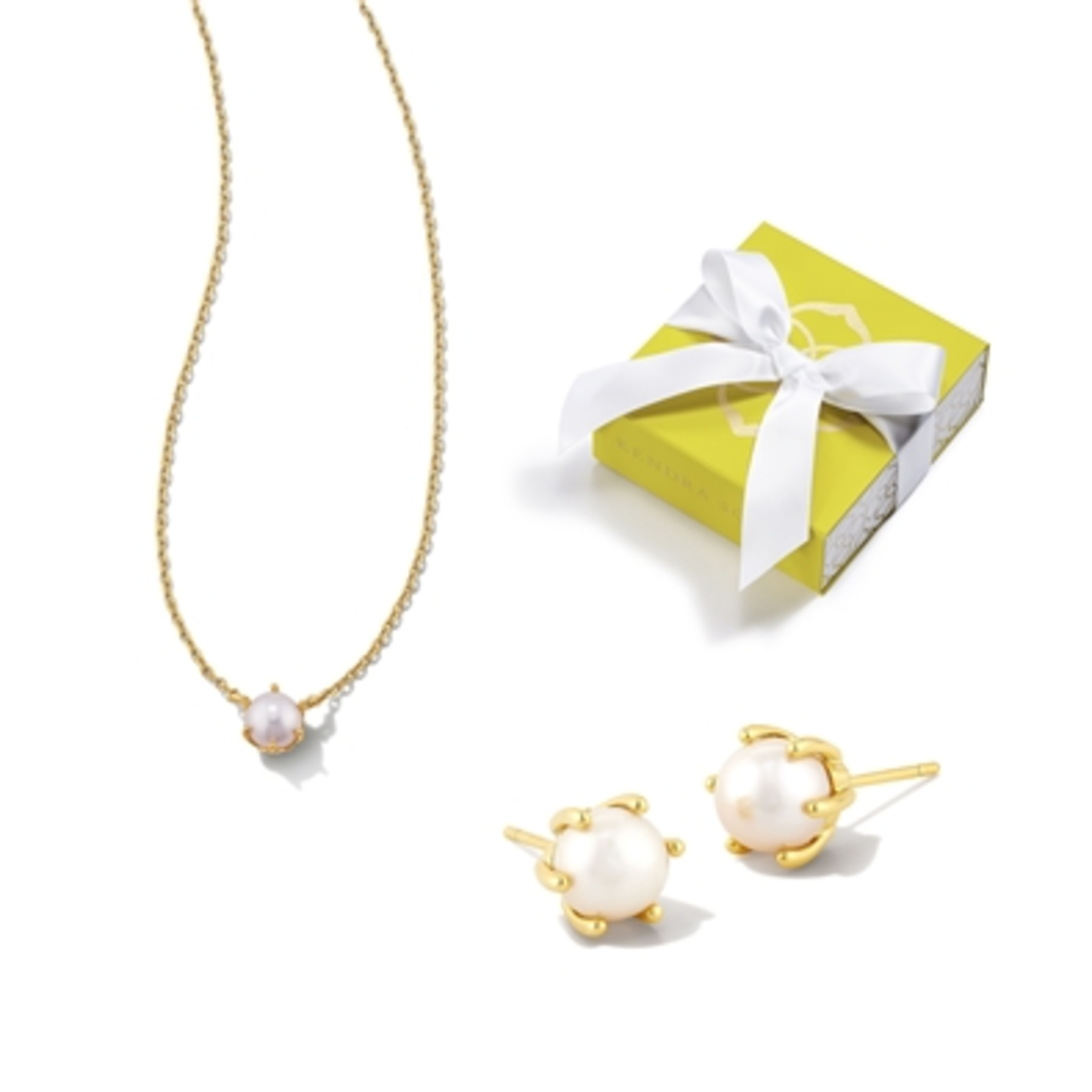 ASHTON PEARL NECKLACE AND EARRINGS SET, GOLD/WHITE PEARL