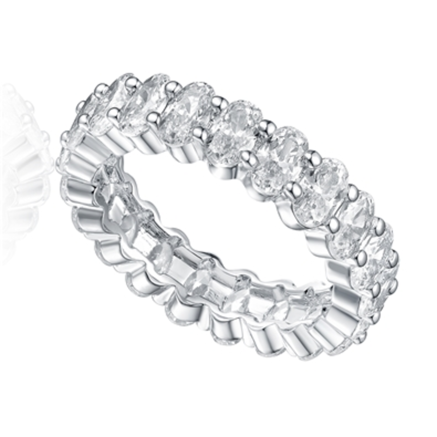 CZ RHODIUM SPARKLING CLASSIC RING, CLEAR, 8"