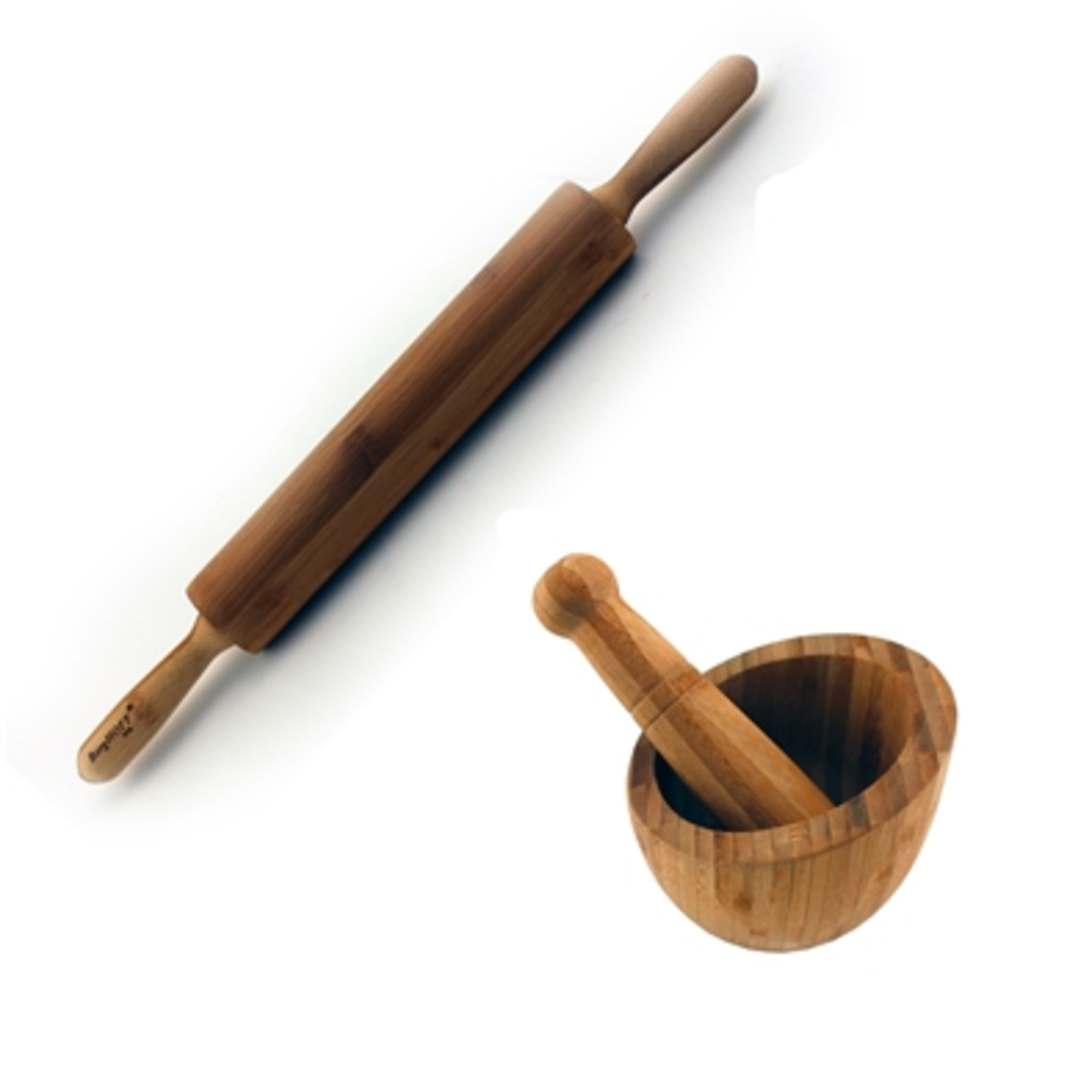 BAMBOO 2PC PREP SET: ROLLING PIN AND GARLI, NATURAL