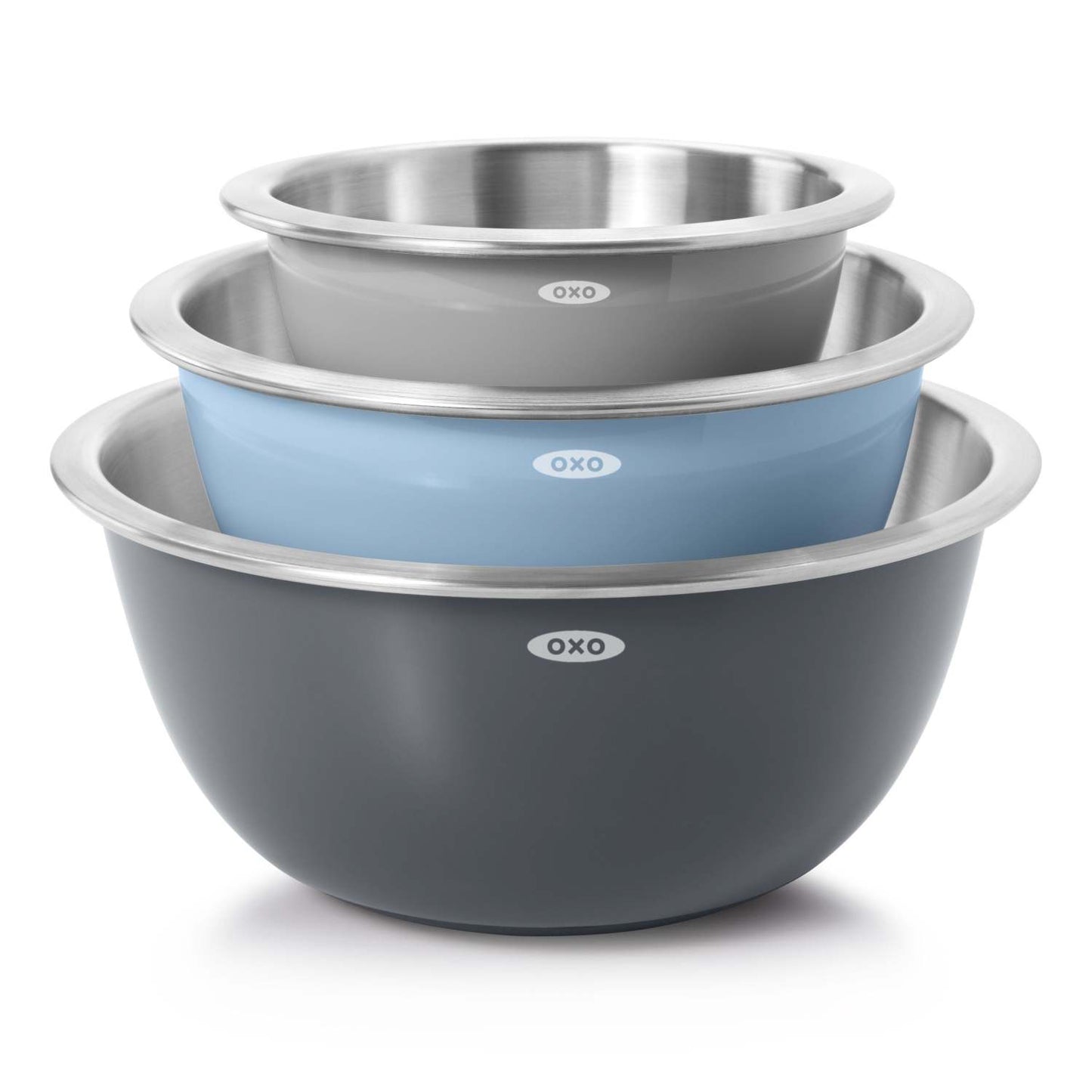GOOD GRIPS 3PC STAINLESS STEEL MIXING BOWL SET GRAY/BLUE
