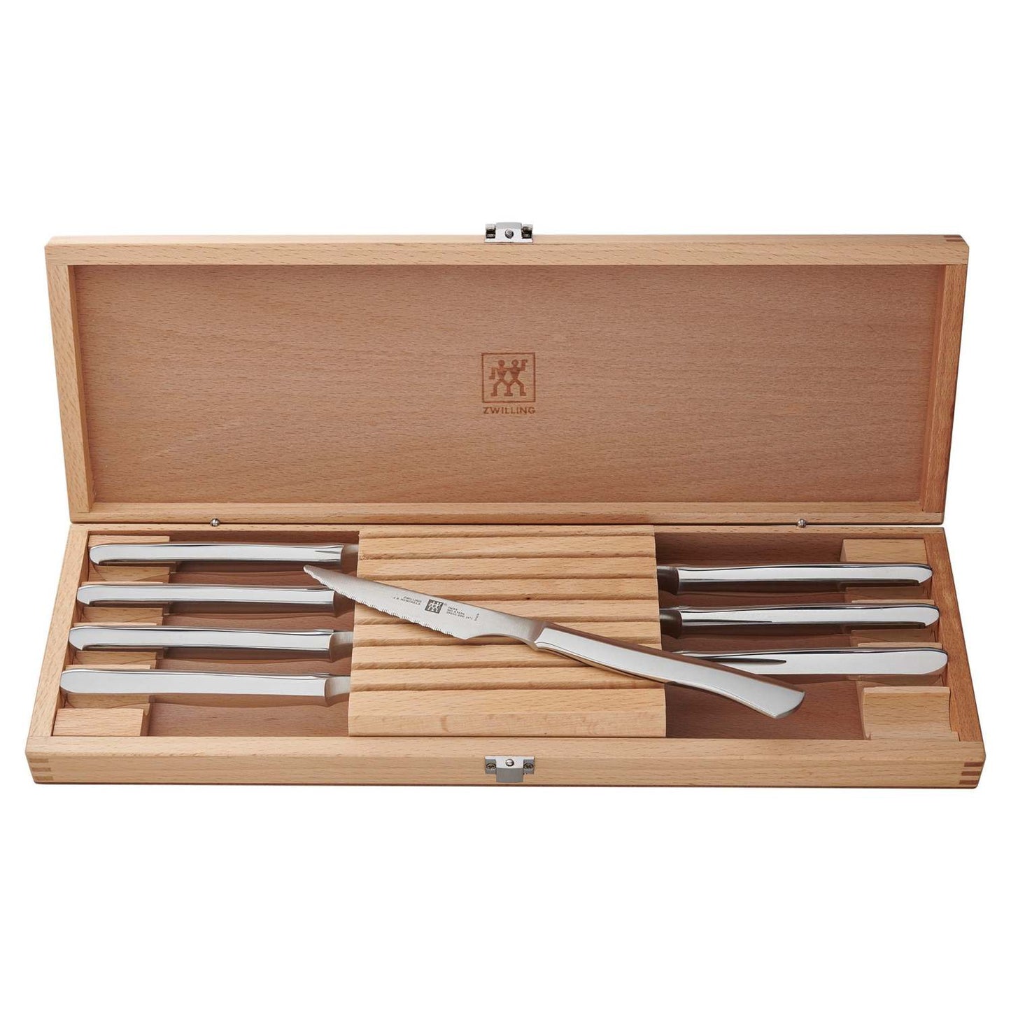 8PC STAINLESS STEEL SERRATED STEAK KNIFE SET W/ WOOD GIFT BOX