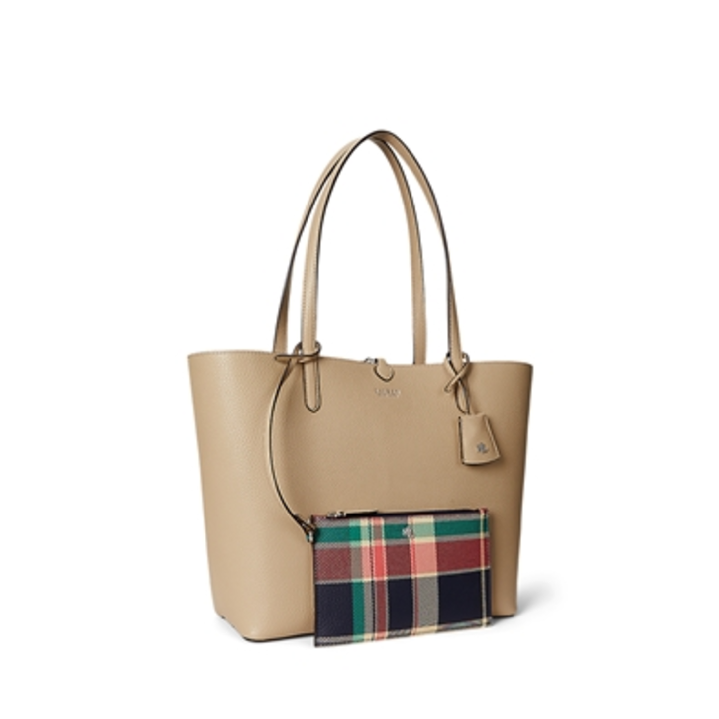LARGE REVERSIBLE TOTE BAG, SAND DUNE/SUNSET PLAID