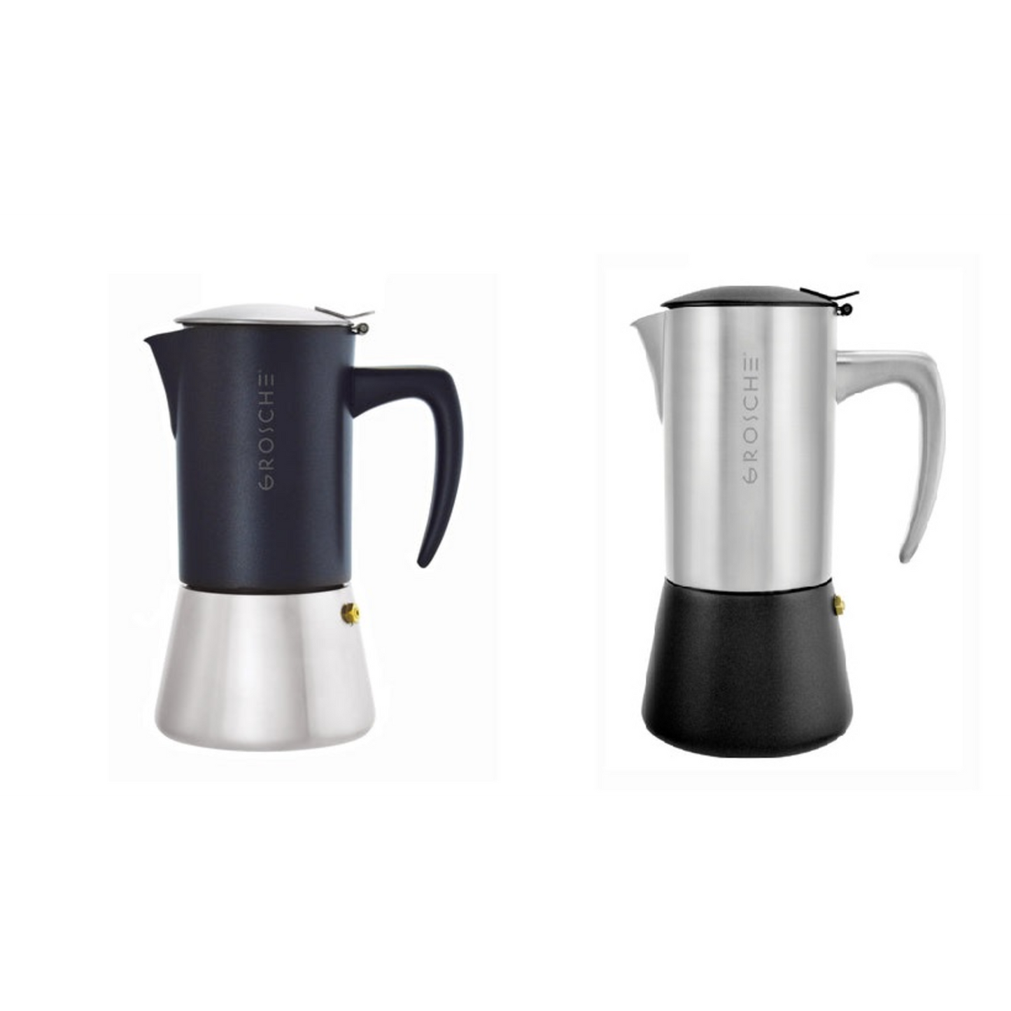 GROSCHE STOVETOP ESPRESSO MAKER MILANO 10 CUP STAINLESS STEEL - BLACK STEEL & BRUSHED STEEL