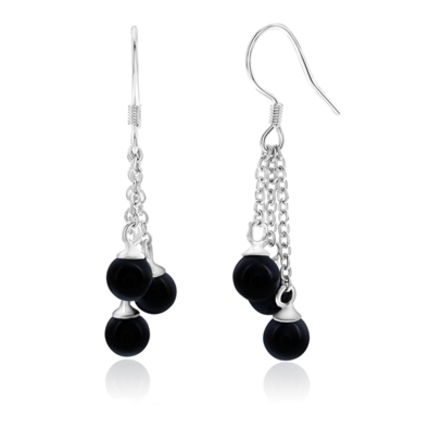 STERLING SILVER PEARL EARRINGS, BLACK, 5MM