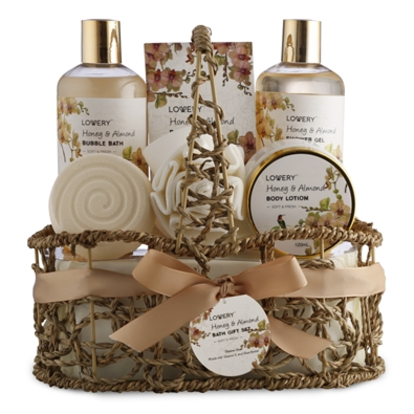 HONEY AND ALMOND HANDMADE BODY CARE SET, BEIGE, 7 PIECES