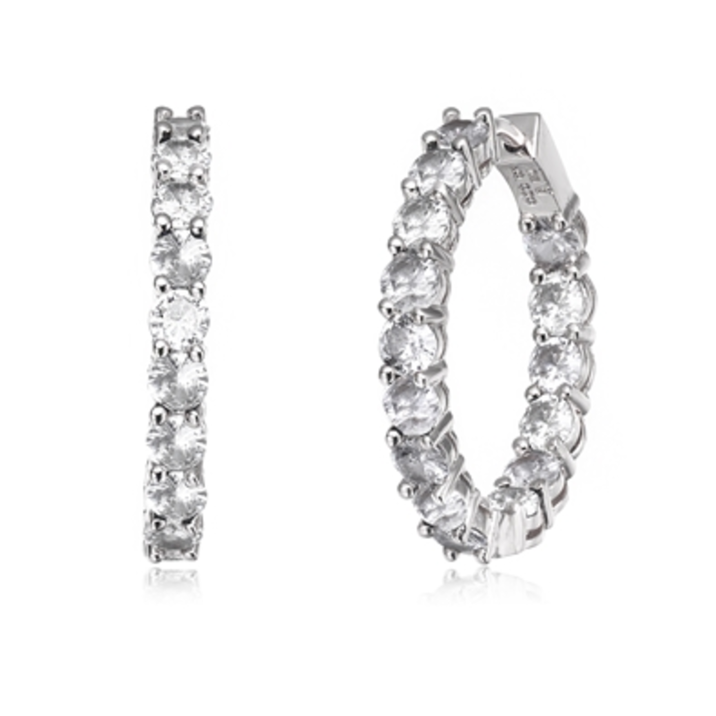 CZ RHODIUM CLASSIC HOOP EARRINGS, CLEAR