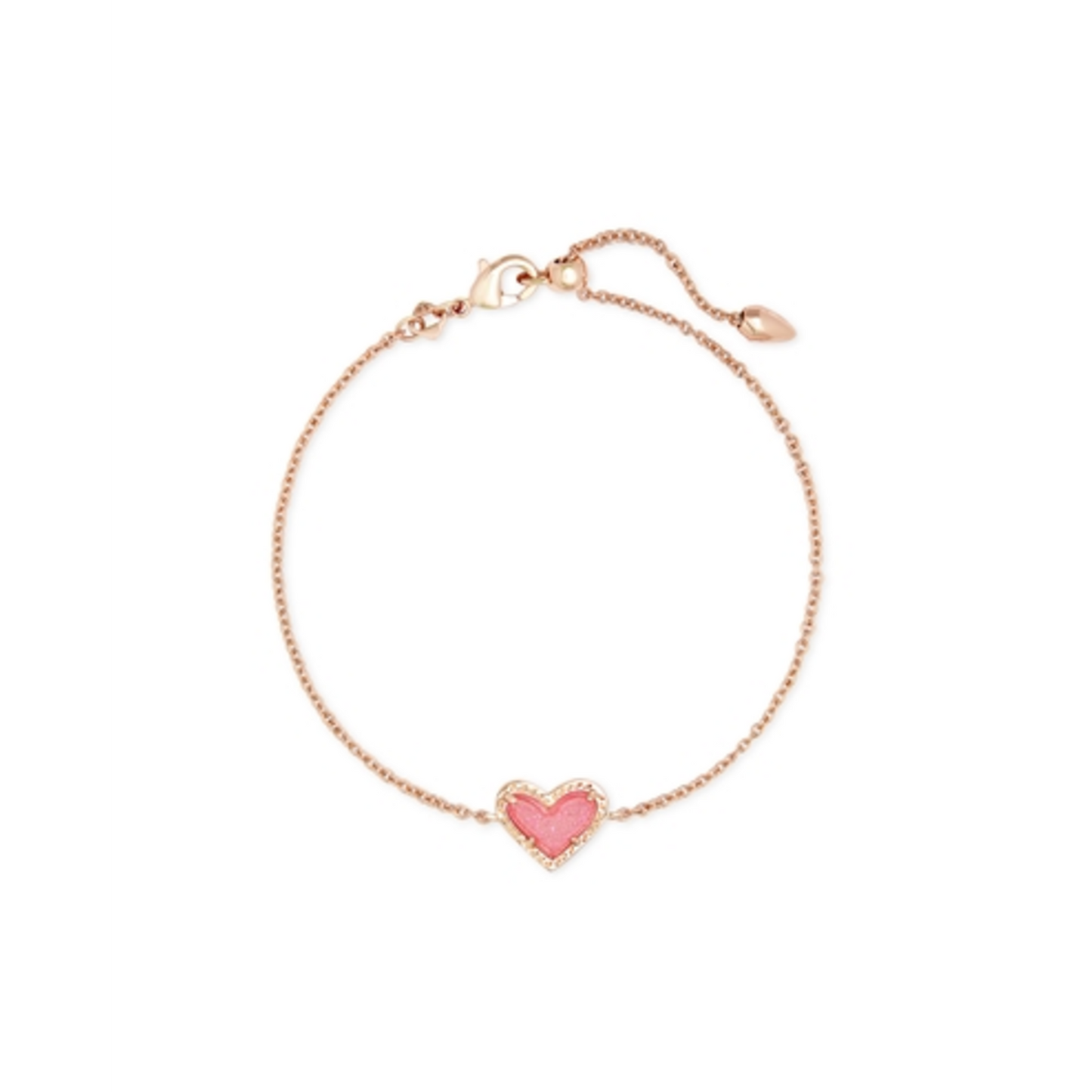 ARI HEART DELICATE CHAIN BRACELET, ROSE GOLD PINK DRUSY