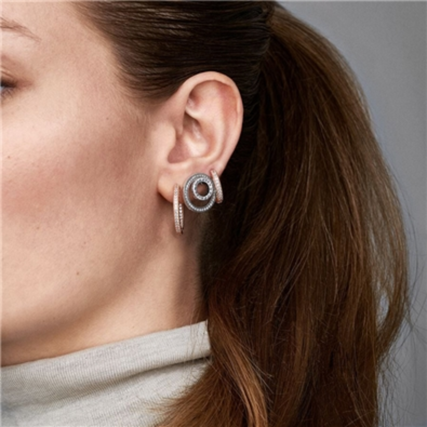 SPARKLE AND HEARTS HOOP EARRINGS, ROSE GOLD