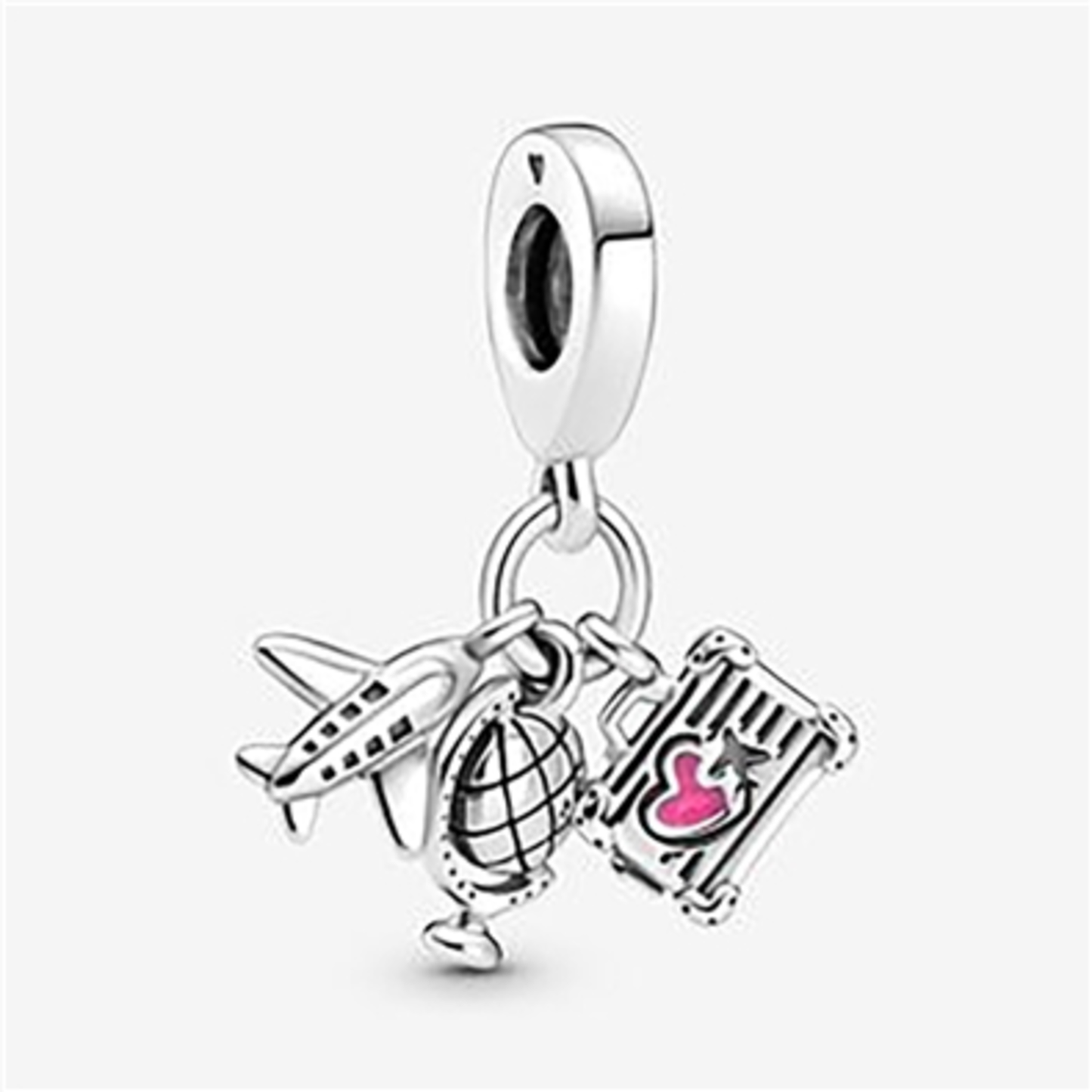 AIRPLANE, GLOBE  AND  SUITCASE CHARM, PINK