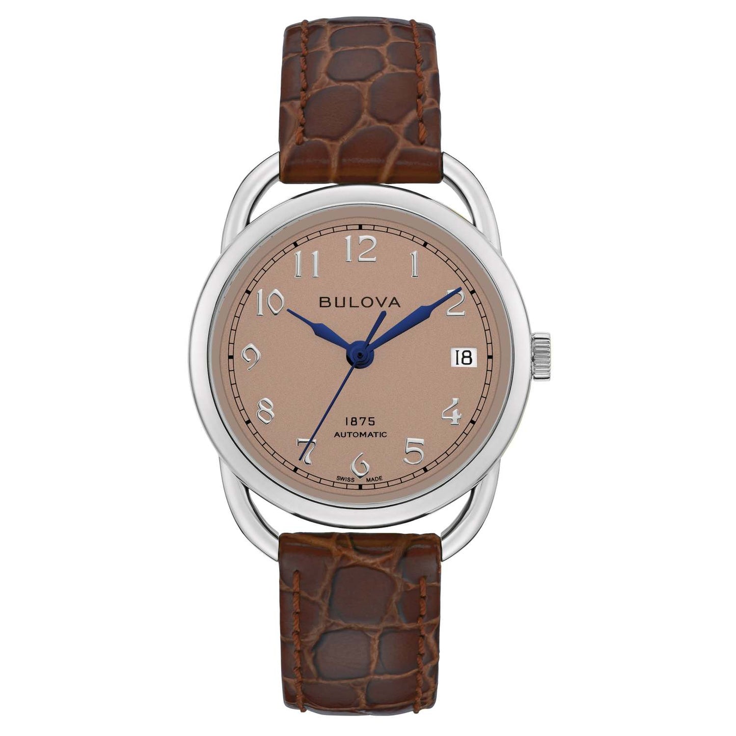 LADIES' JOSEPH BULOVA COMMODORE AUTOMATIC BROWN LEATHER STRAP WATCH, BLUSH DIAL