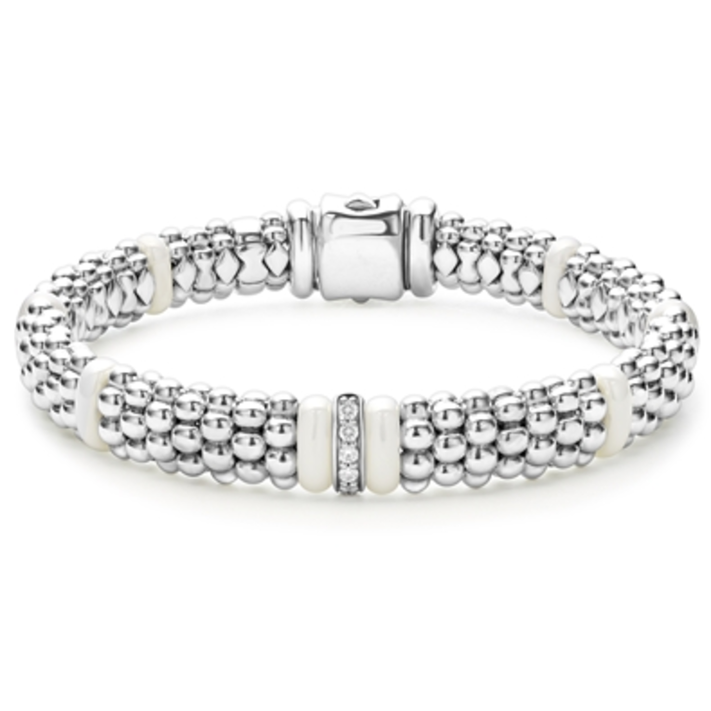 SINGLE STATION DIAMOND CAVIAR BRACELET, WHITE, 7
