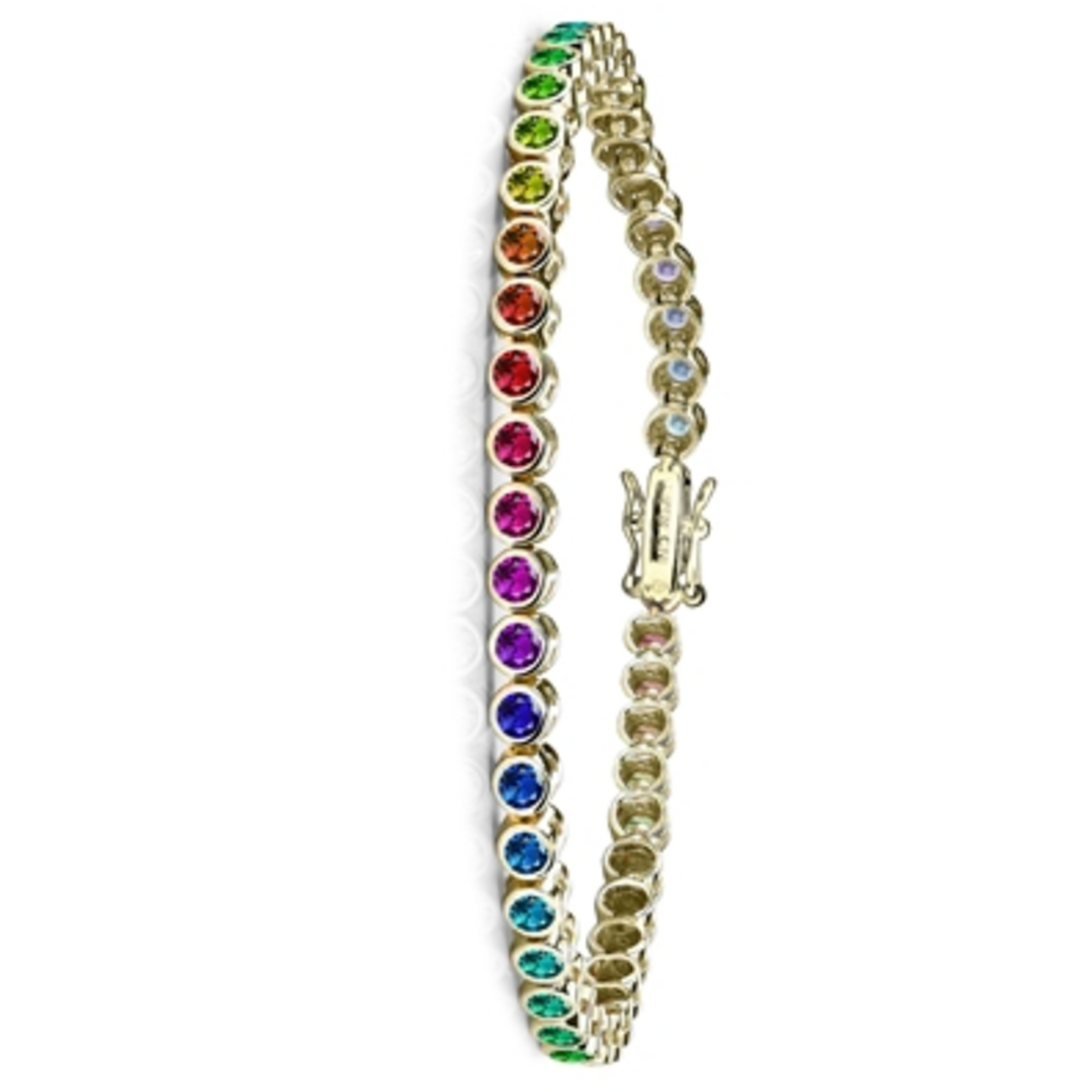14K GOLD MULTICOLORED TENNIS BRACELET, MULTICOLORED, 7"