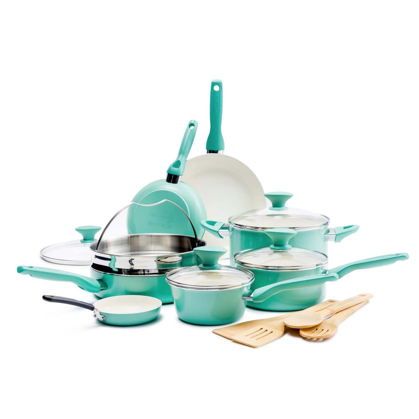 RIO 16PC CERAMIC NONSTICK COOKWARE SET TURQUOISE