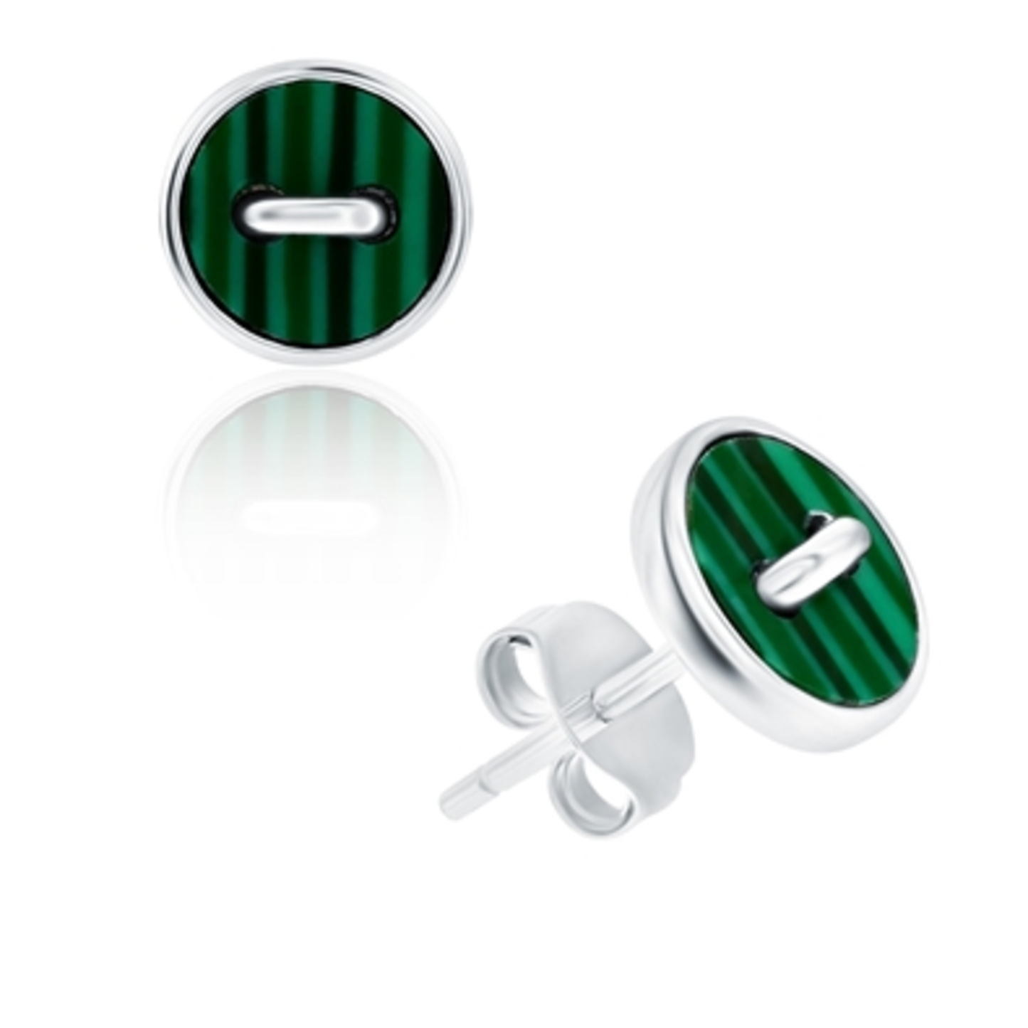 MALACHITE BUTTON EARRINGS, GREEN, 8MM