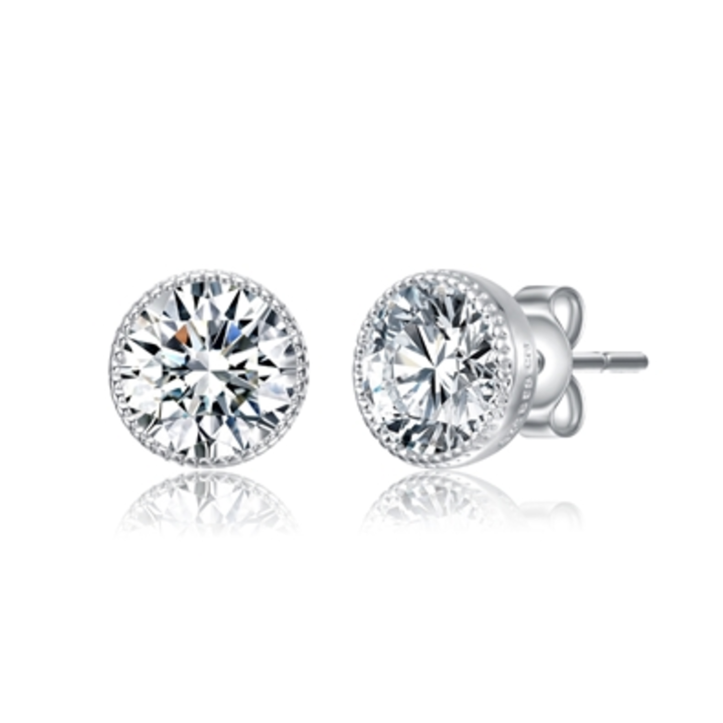 CZ RHODIUM ROUND STUD EARRINGS, CLEAR
