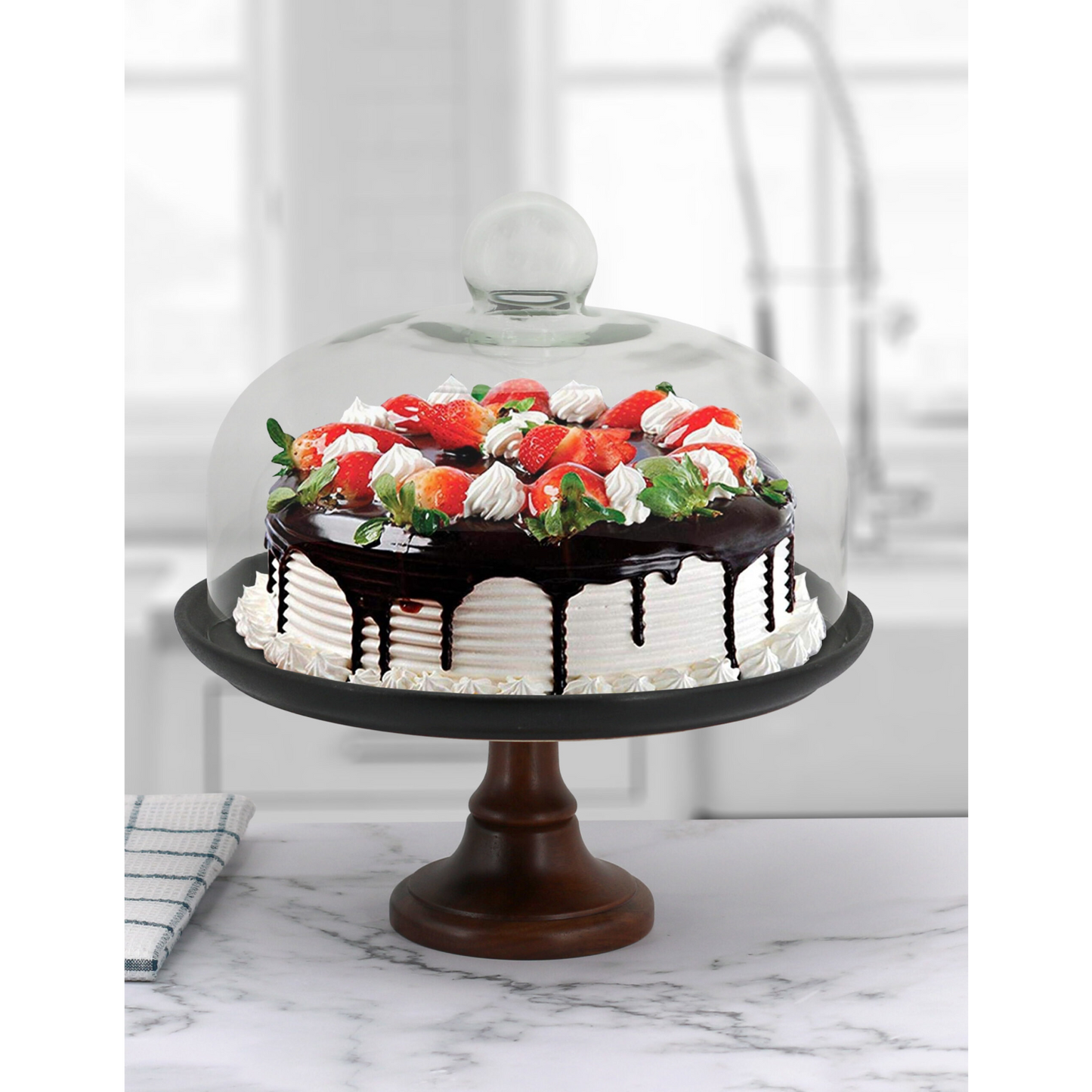 EMERIL LAGASSE 11 INCH CAKE DISH WITH ACACIA STAND