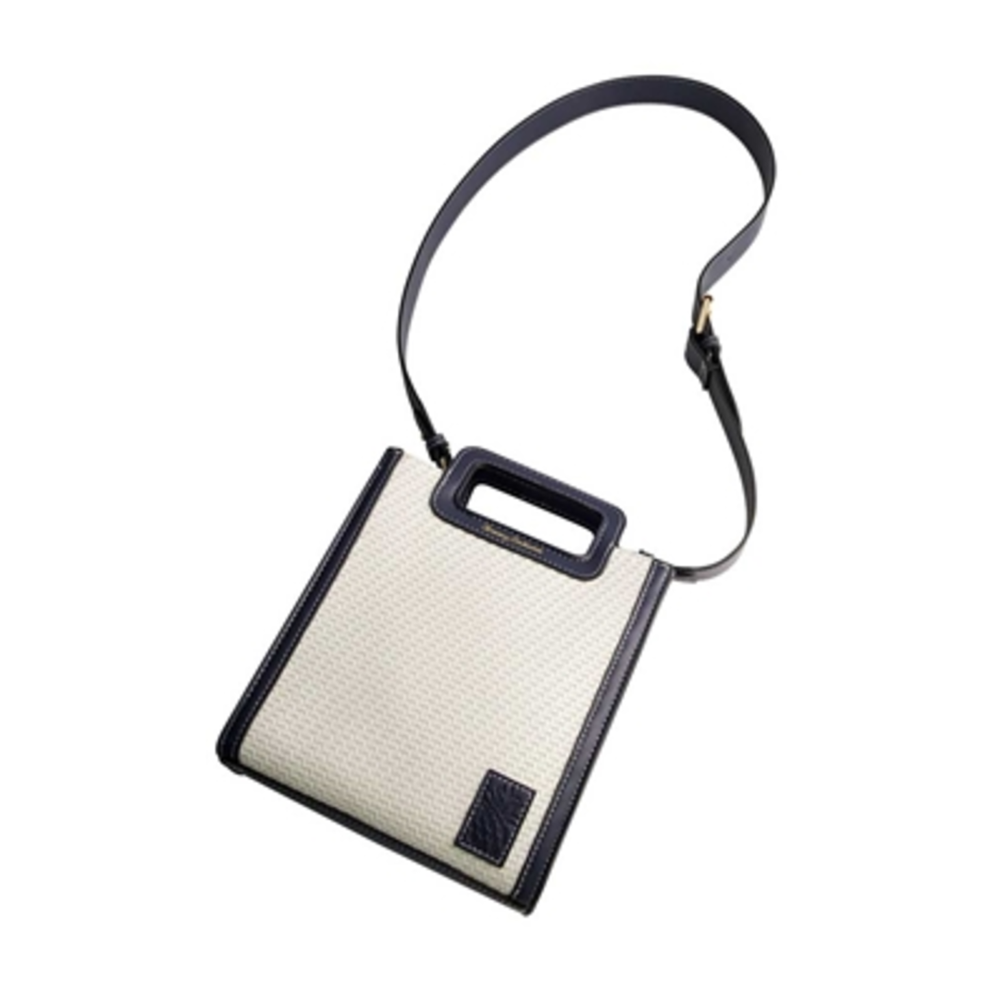 MODERN WOVEN NORTH-SOUTH TOTE, NAVY