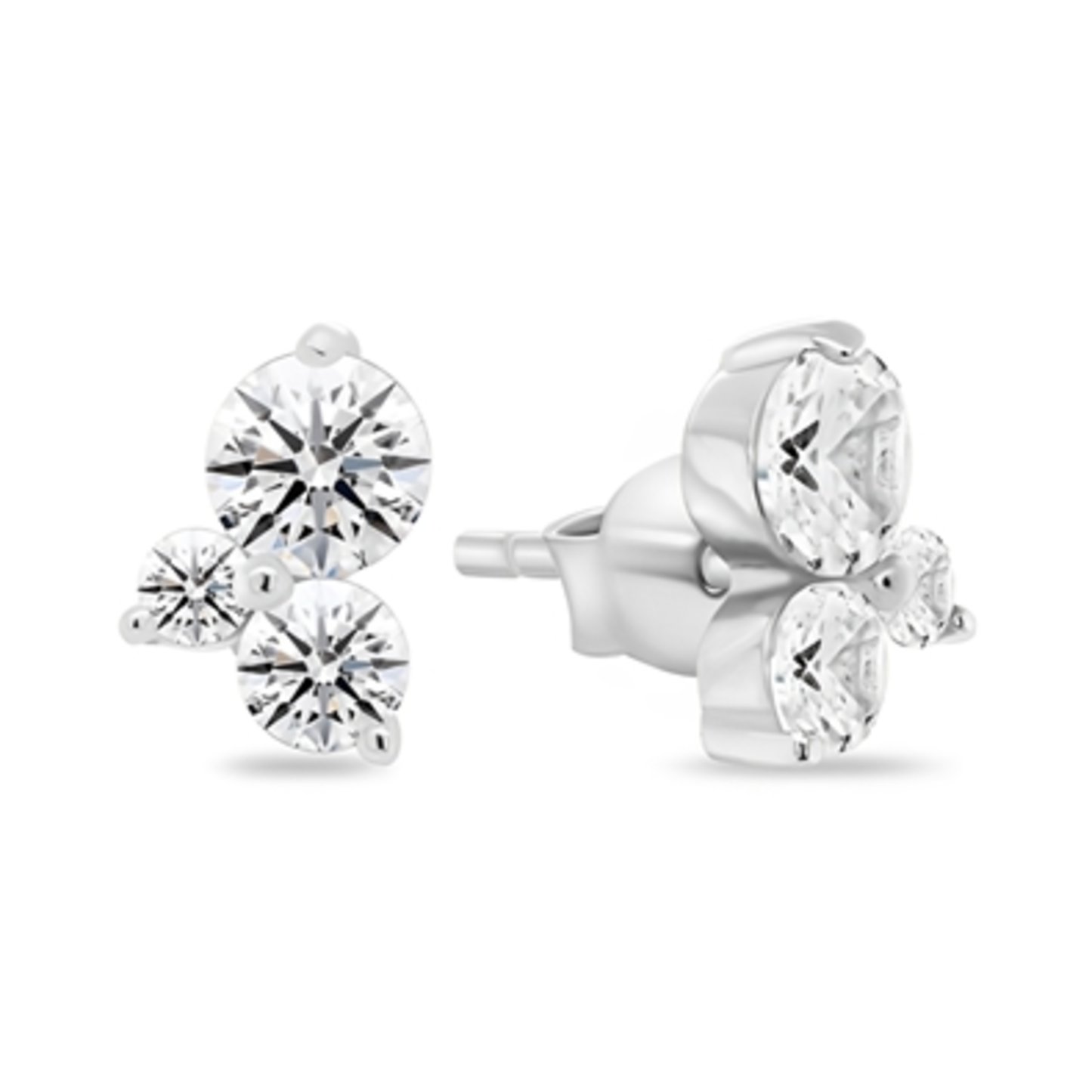 STERLING SILVER TRI STONE EARRINGS, SILVER, 4-6-8MM