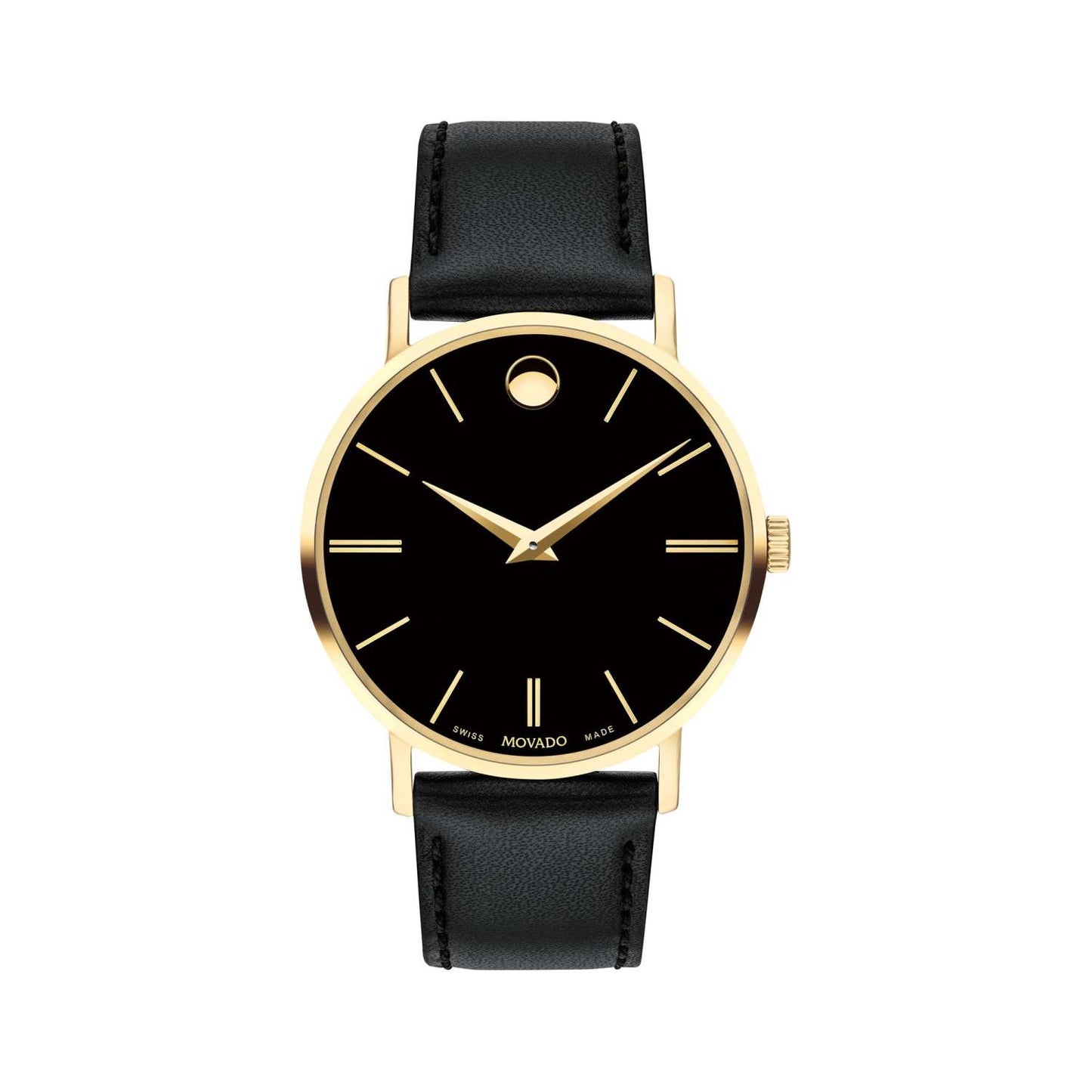 MENS CORPORATE EXCLUSIVE GOLD AND BLACK LEATHER STRAP WATCH BLACK DIAL