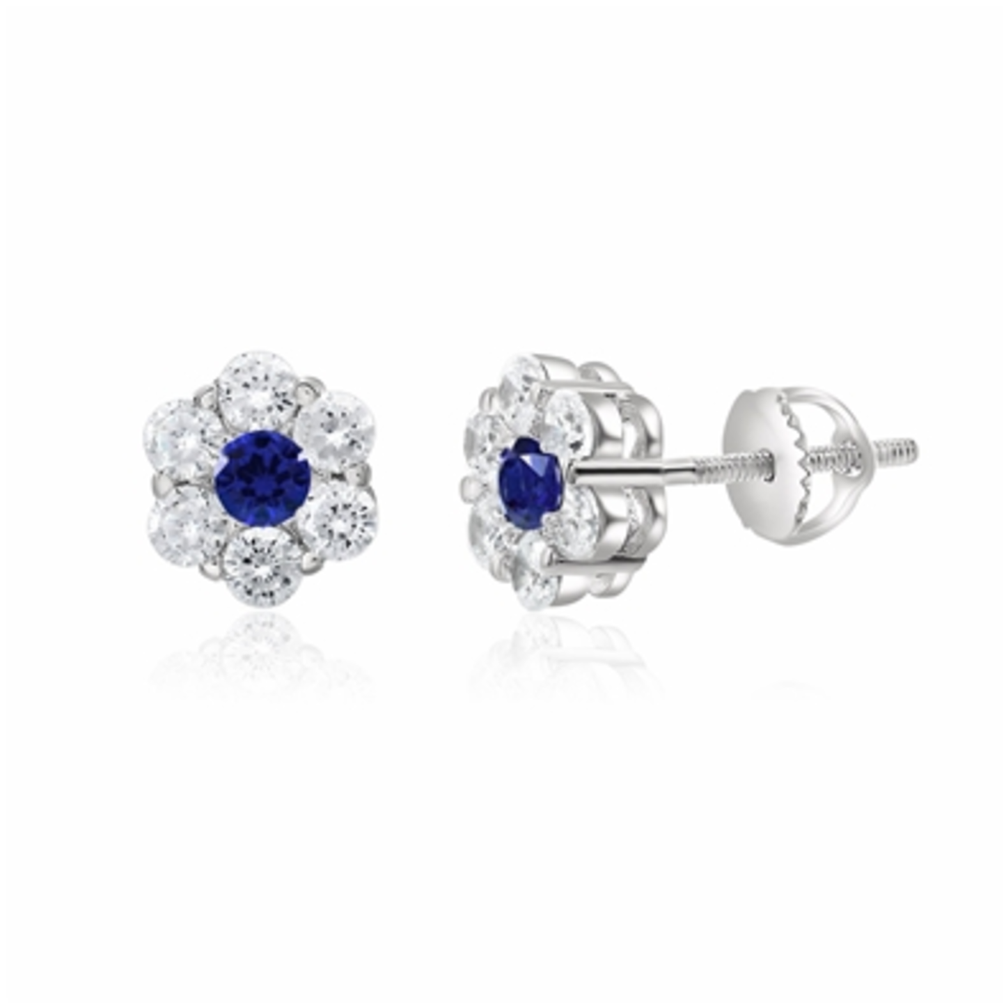 SAPPHIRE CLUSTER EARRINGS, BLUE, 8MM