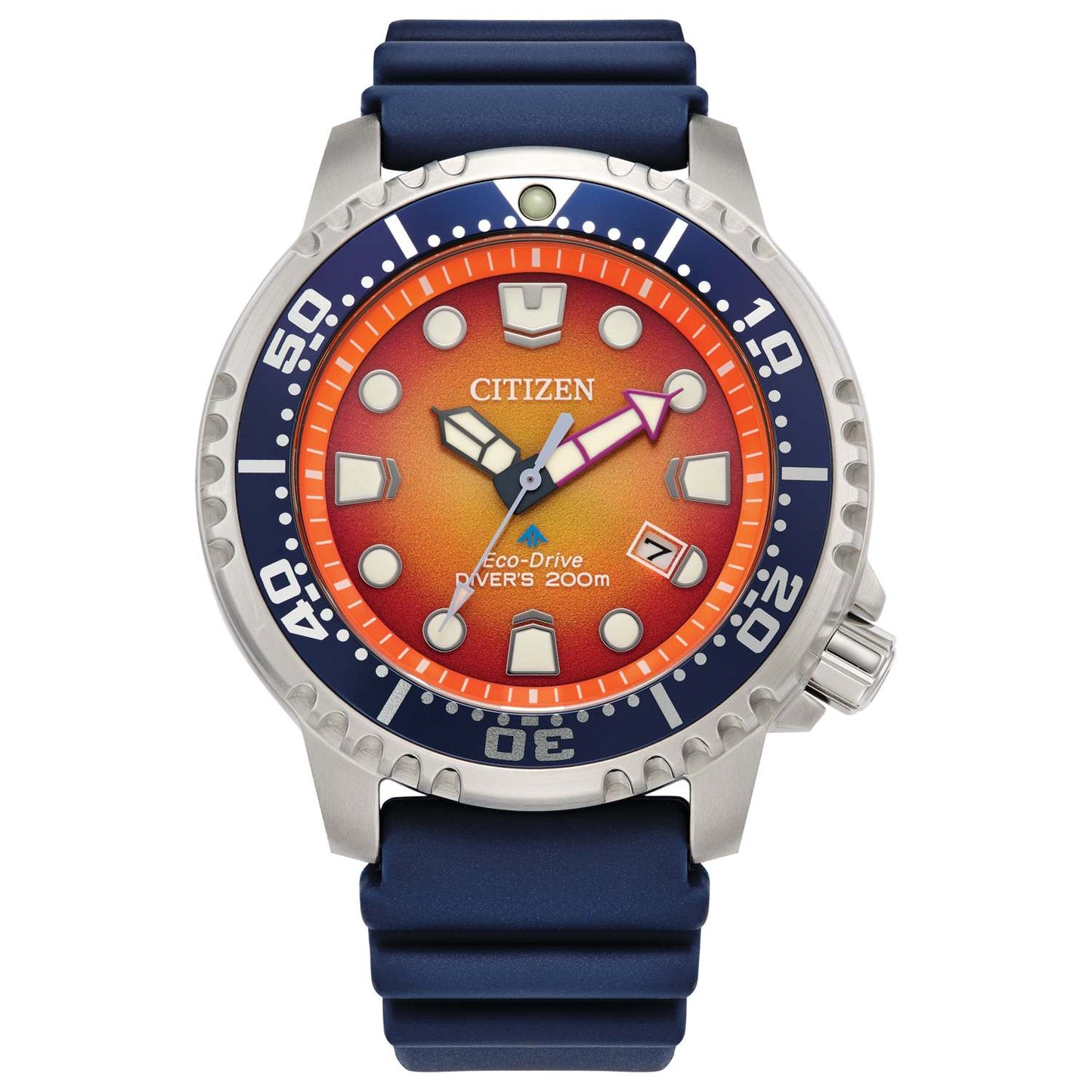 MEN'S PROMASTER DIVE ECO-DRIVE BLUE POLYURETHANE STRAP WATCH, ORANGE DIAL
