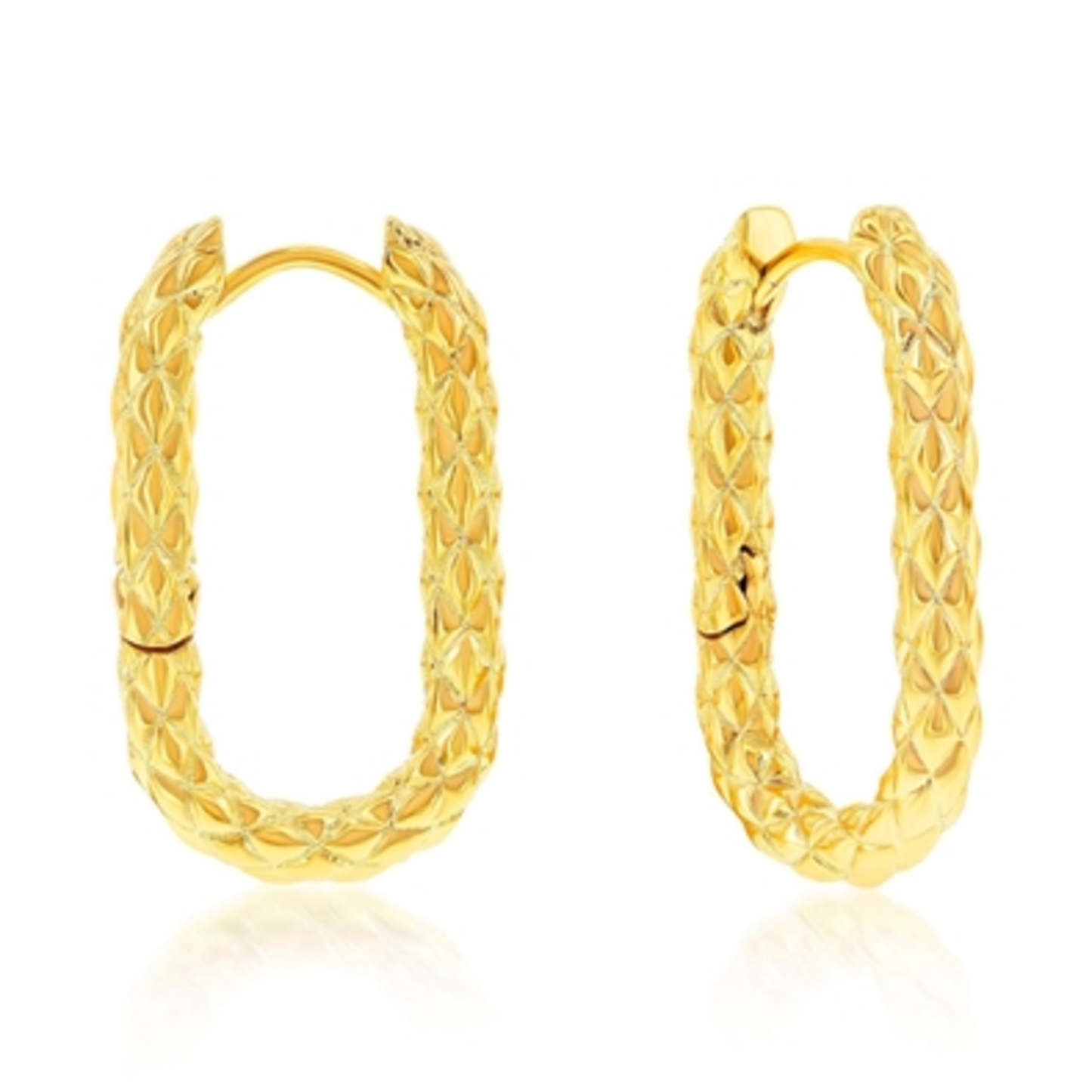 DIAMOND-CUT HOOP EARRINGS, GOLD, 30X17MM