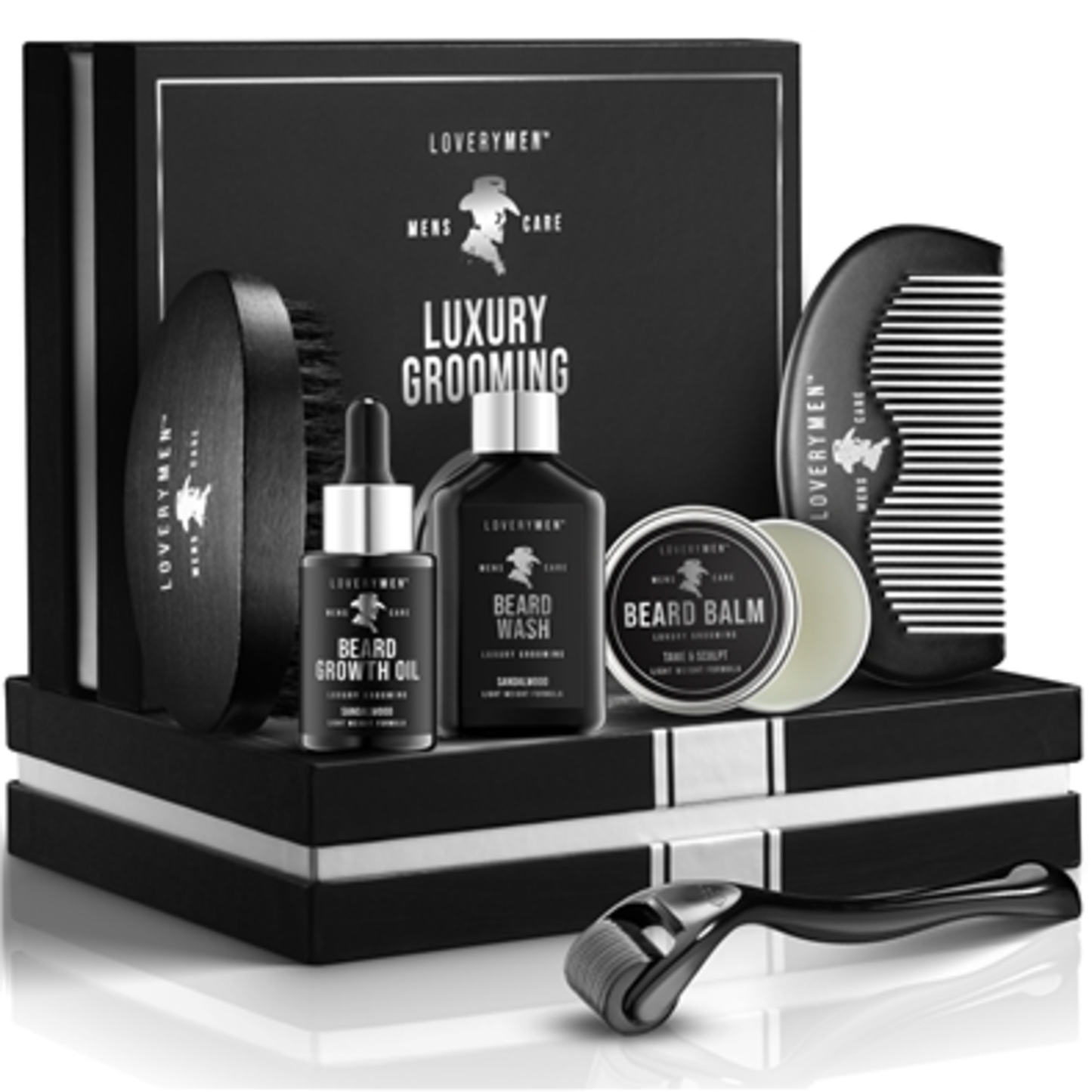 LOVERYMEN BEARD GROWTH KIT, BLACK, SILVER, 8 PIECES