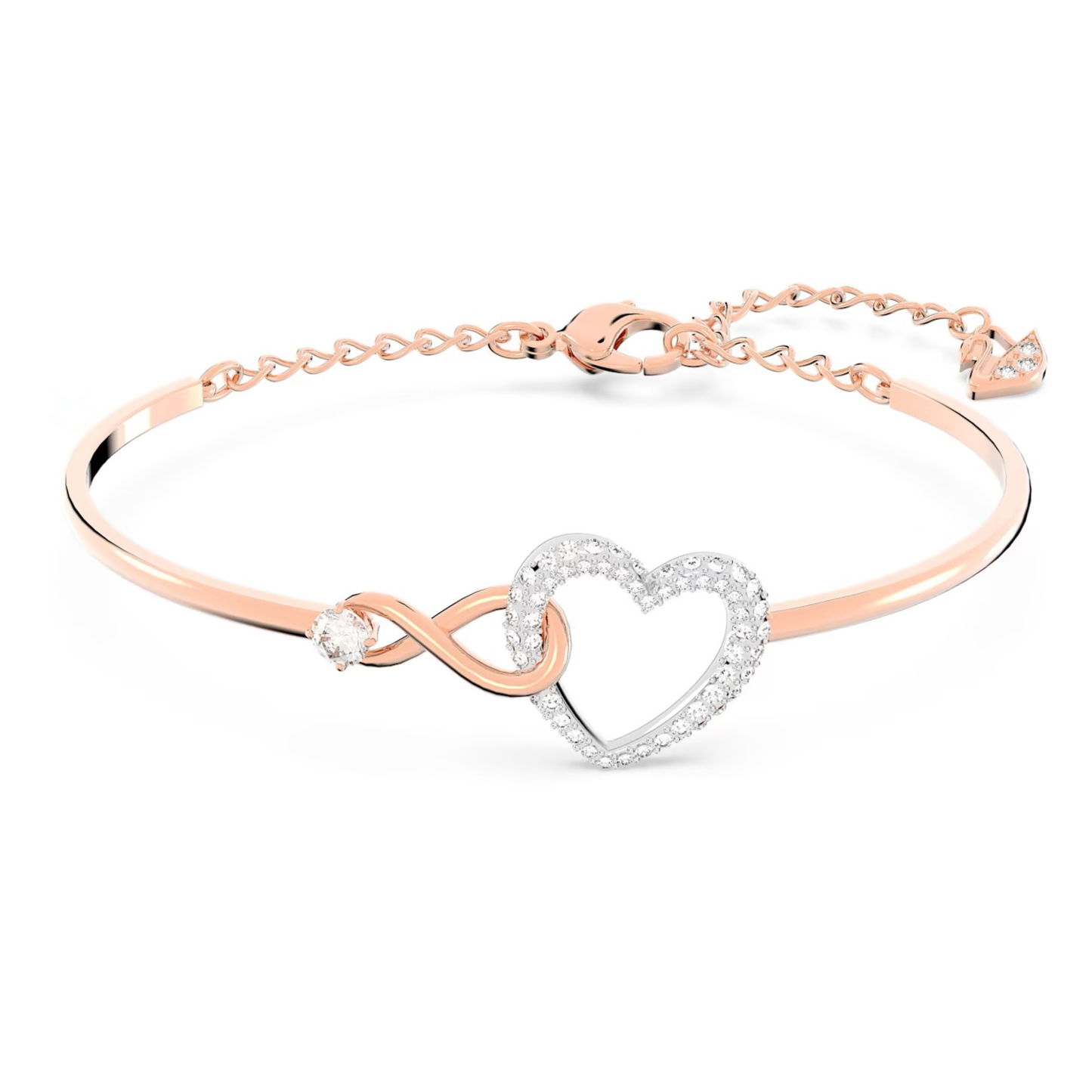 SWAROVSKI HYPERBOLA BANGLE INFINITY AND HEART, WHITE, MIXED METAL FINISH