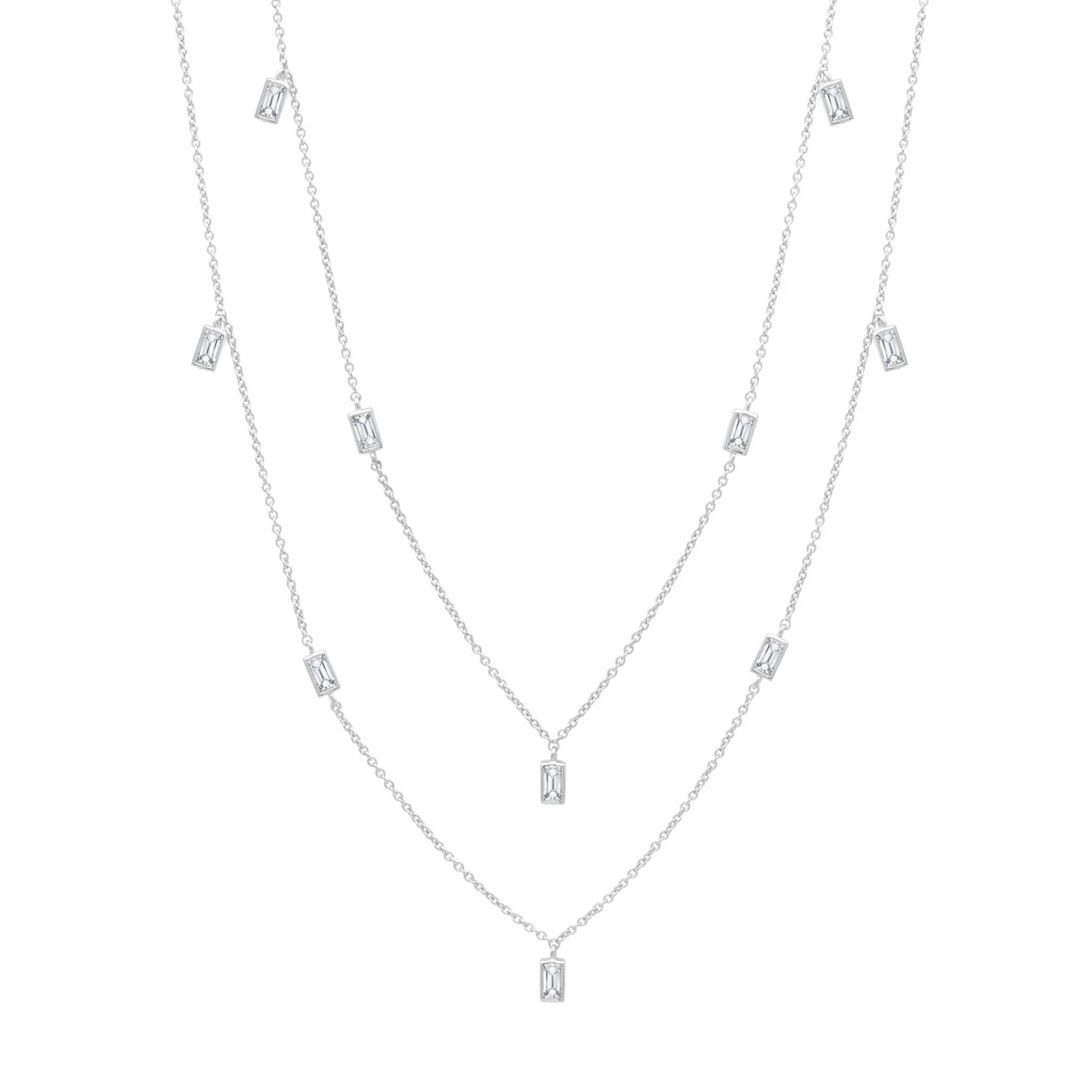 CRISLU PRISM BAGUETTE 36 INCHES NECKLACE FINISHED IN PURE PLATINUM