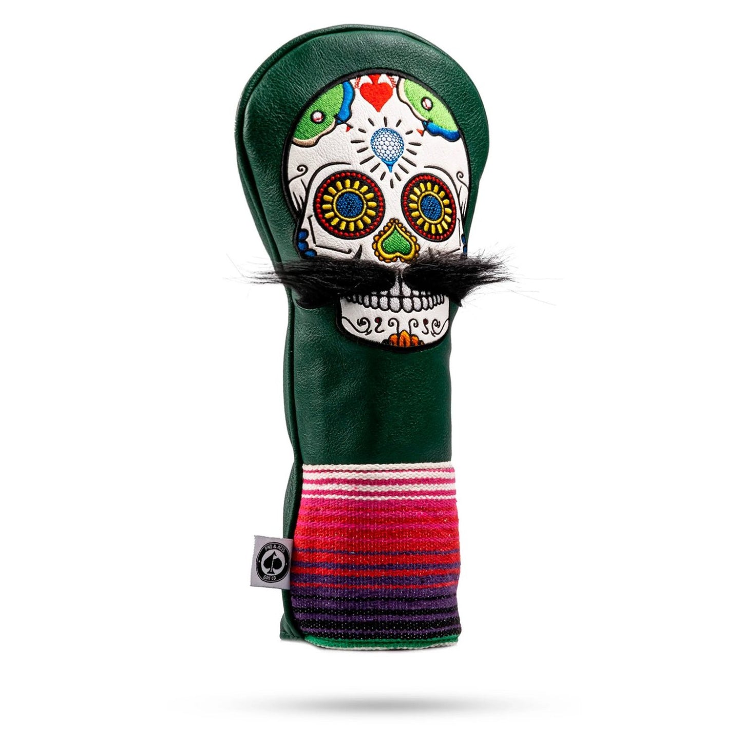 MUSTACHE SUGAR SKULL - DRIVER COVER GREEN