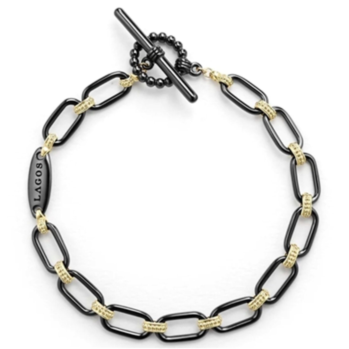 18K GOLD AND CERAMIC LINK BRACELET, GOLD/BLACK, 7"