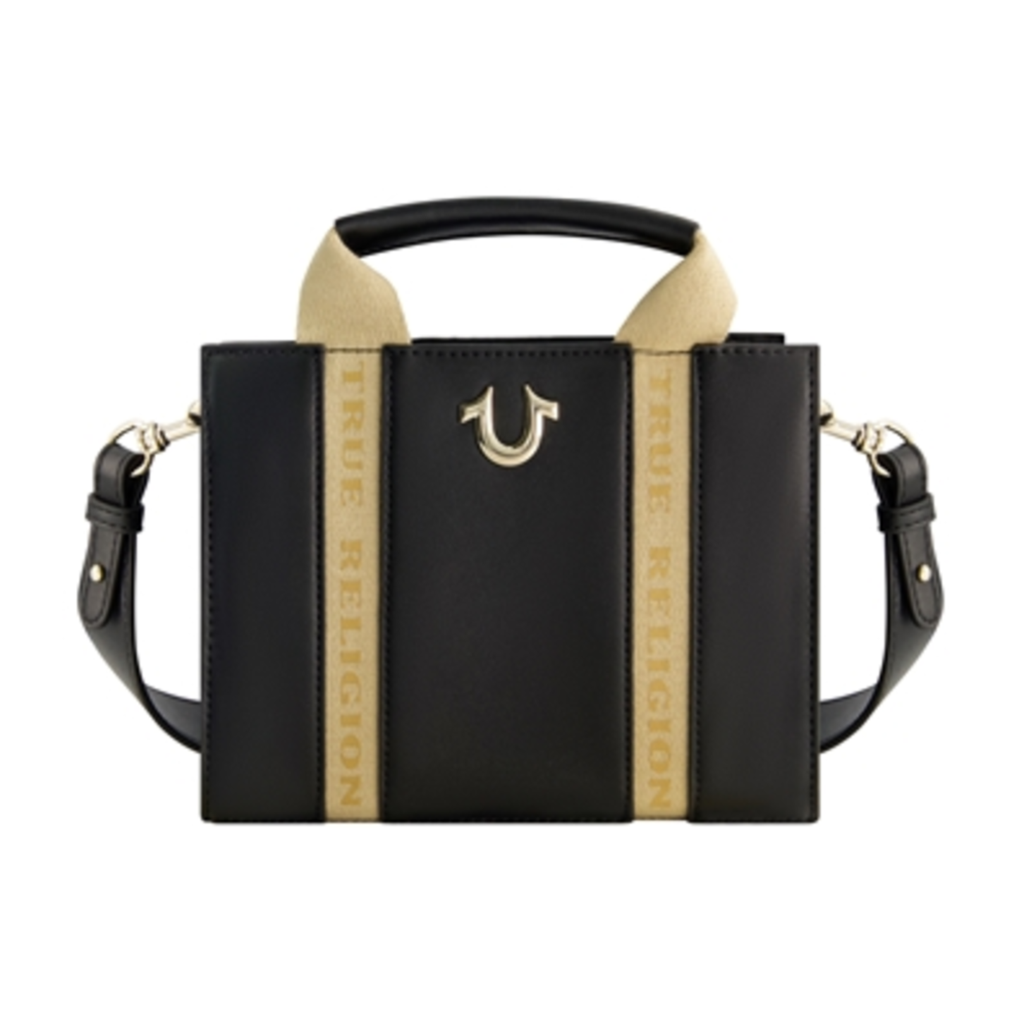 TRUE RELIGION FAUX LEATHER MINI TOTE, BLACK