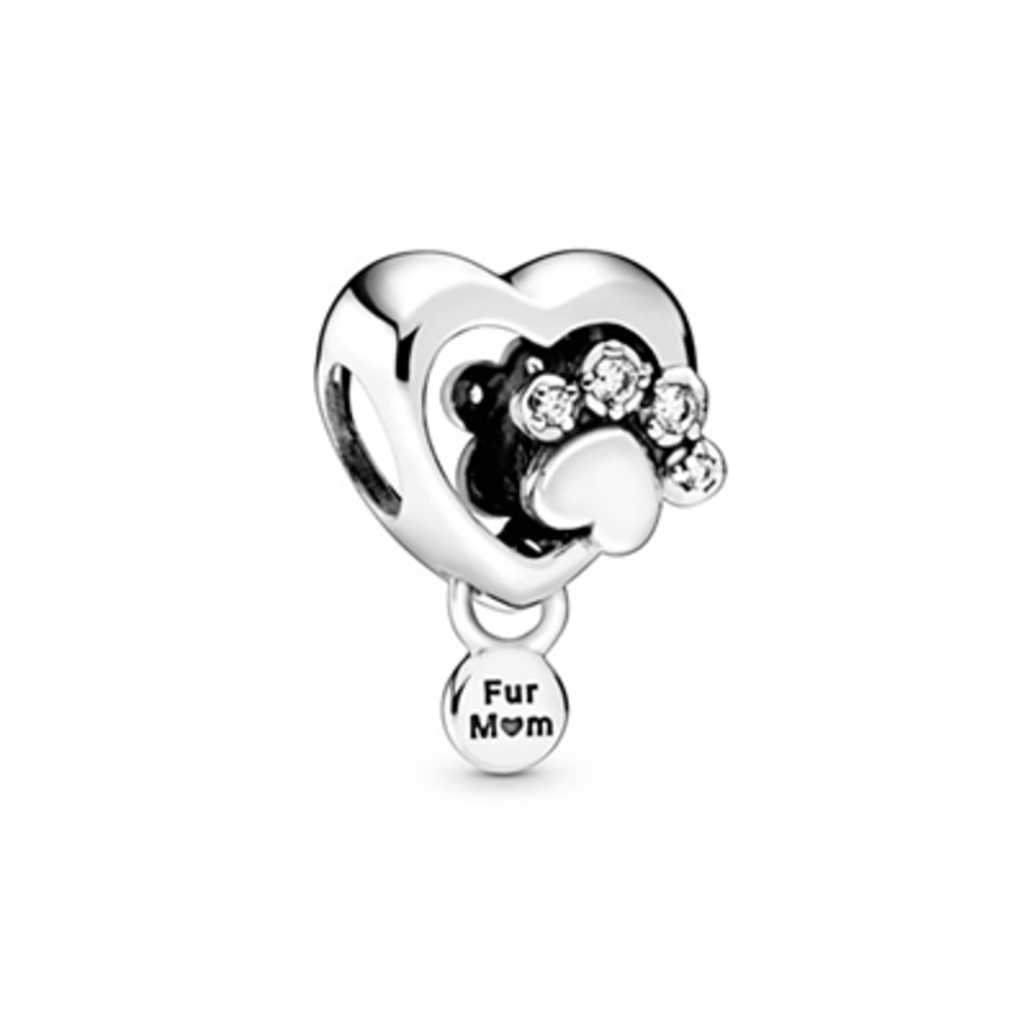 SPARKLING PAW PRINT AND HEART CHARM, CLEAR
