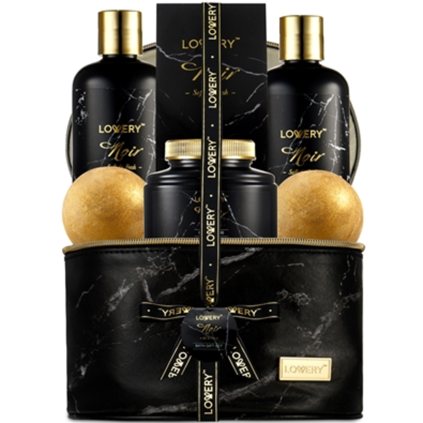 LUXE JASMINE NOIR HOME SPA KIT, BLACK / GOLD, 7 PIECES