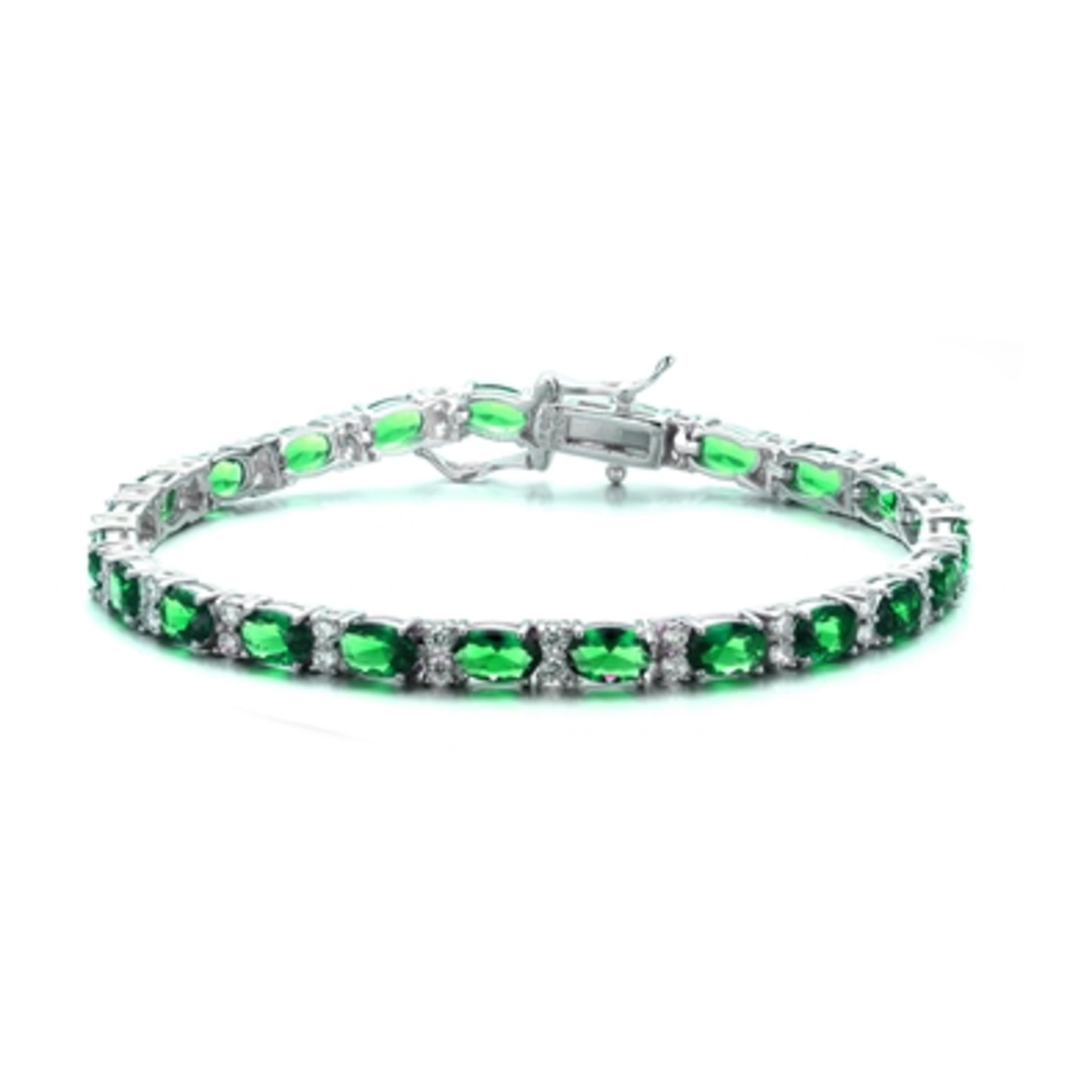 CZ GREEN TENNIS BRACELET, GREEN, 7"