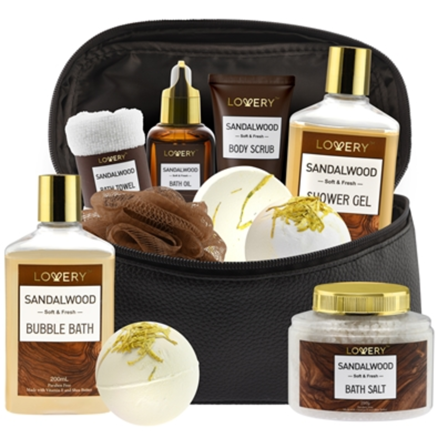 SANDALWOOD BATH GIFT SET, BROWN, 11 PIECES