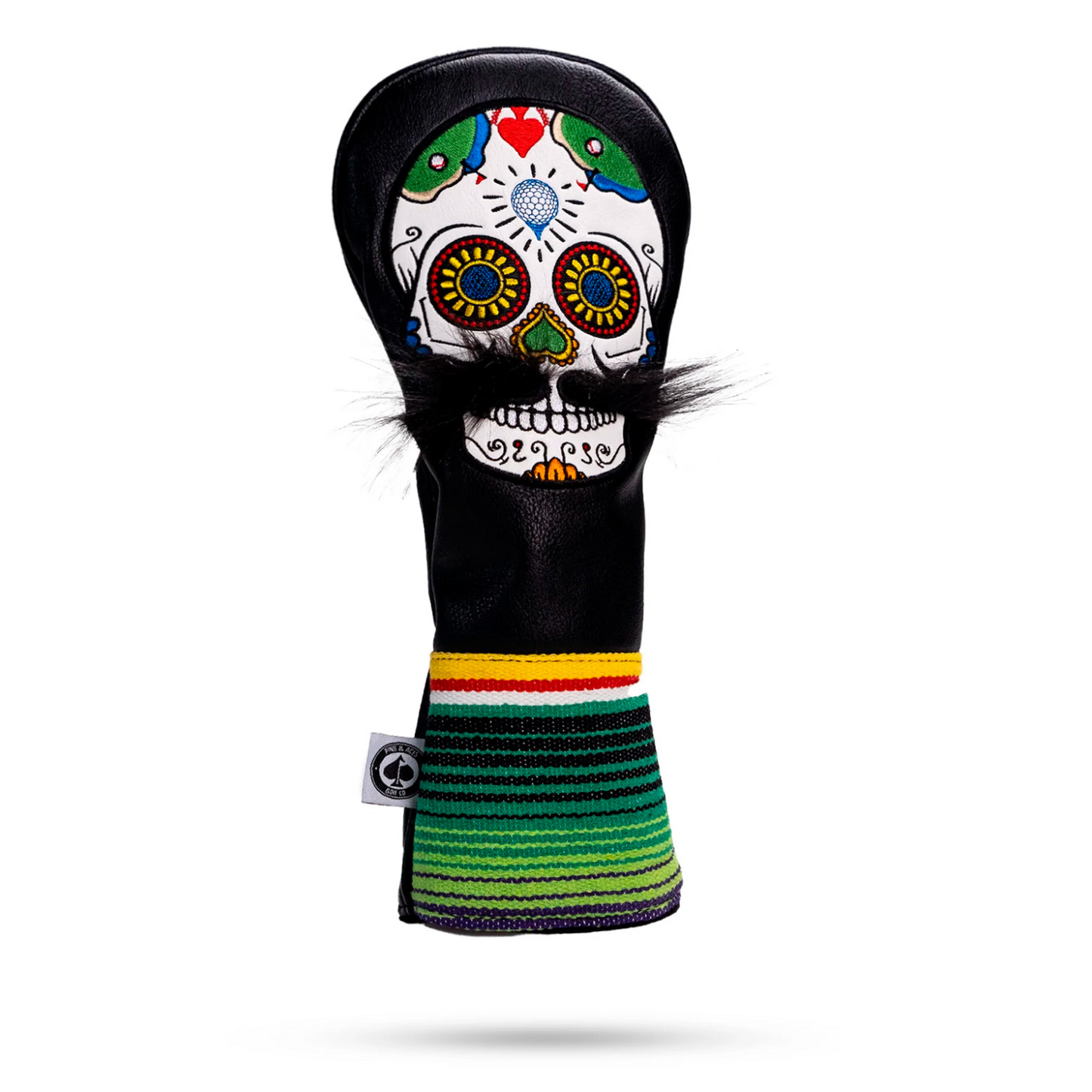 MUSTACHE SUGAR SKULL - DRIVER COVER BLACK