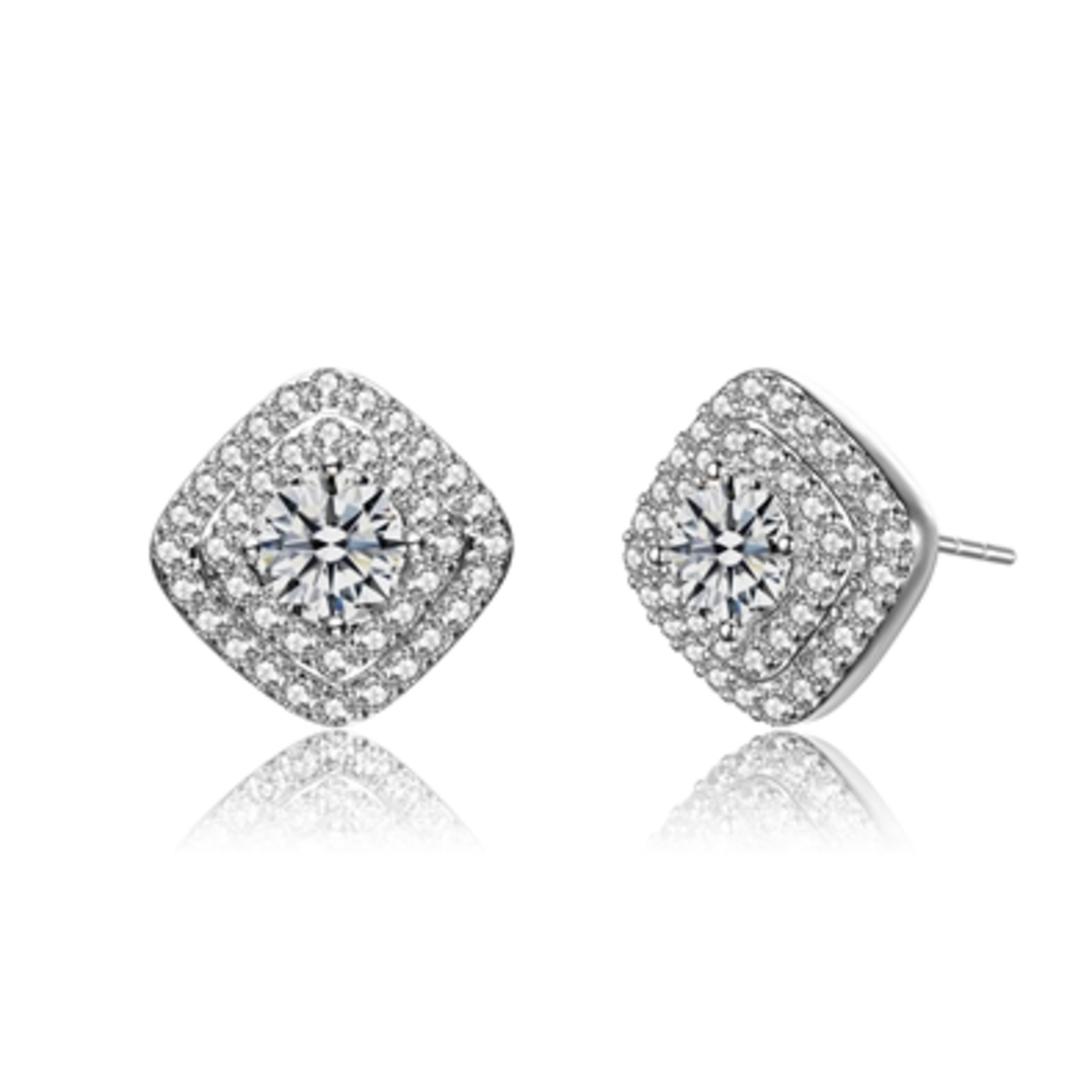 CZ PAVE SQUARE SHAPE STUD EARRINGS, CLEAR, 0.39