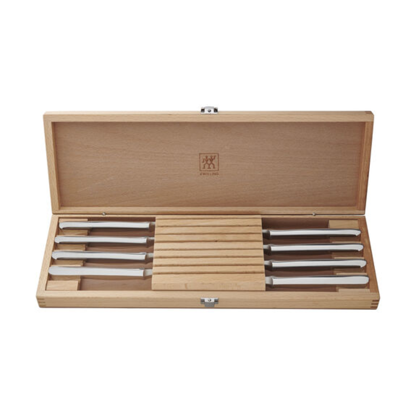 ZWILLING STEAK SETS 8PC STAINLESS STEEL SERRATED STEAK KNIFE SET WITH WOOD PRESENTATION CASE