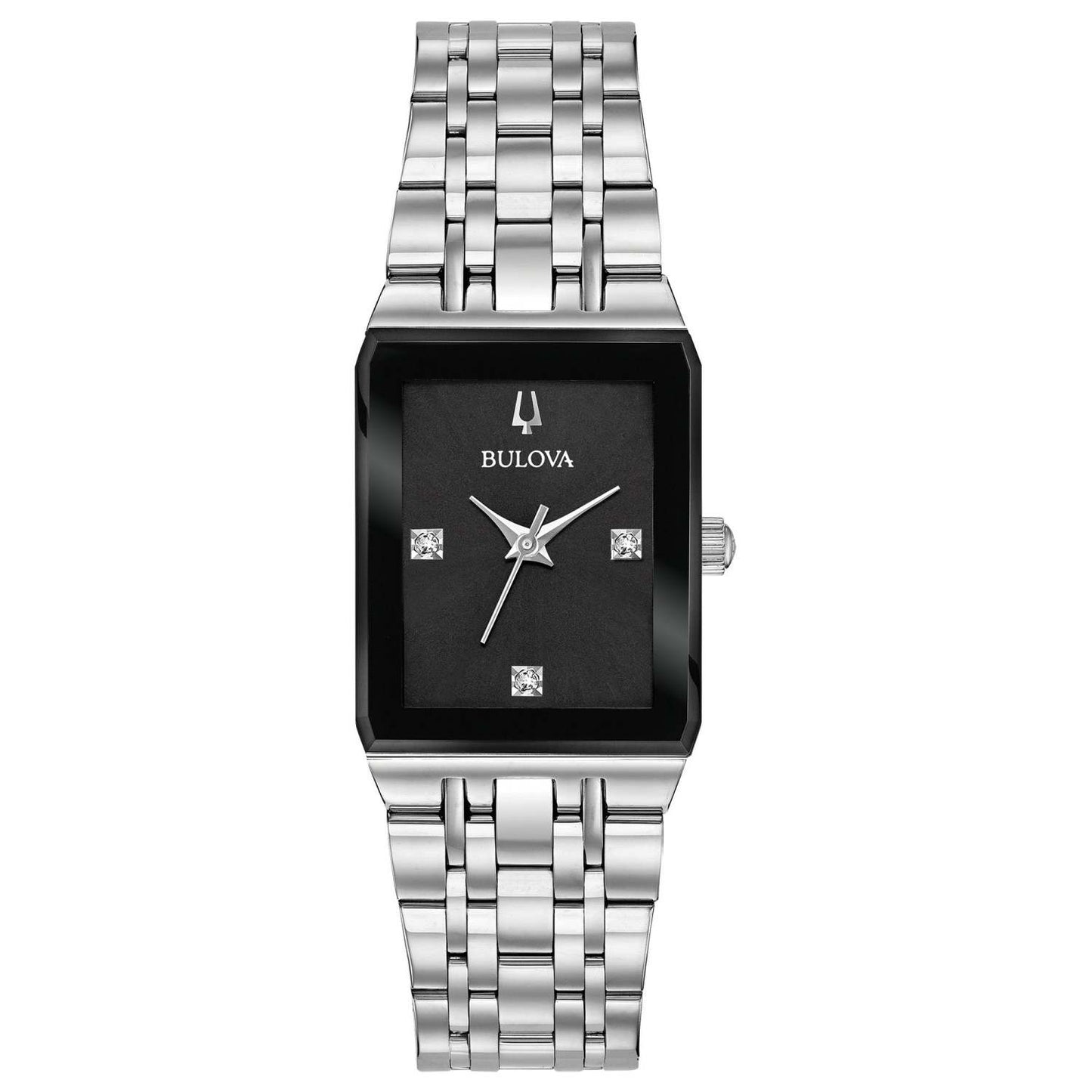 LADIES' QUADRA MODERN SILVER-TONE STAINLESS RECTANGLE WATCH, BLACK DIAL