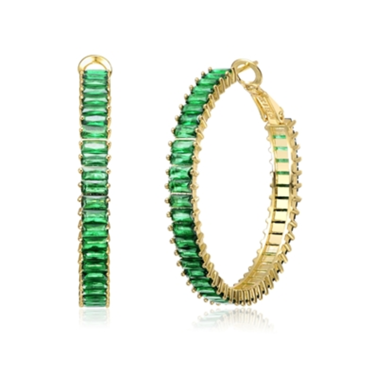 14K GOLD GREEN LEVERBACK HOOP EARRINGS, GREEN