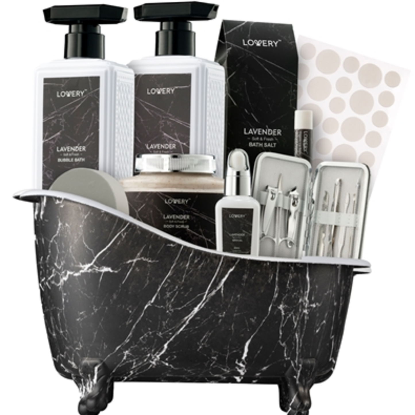 BATH AND BODY GIFT SET, BLACK MARBLE, 18 PIECES