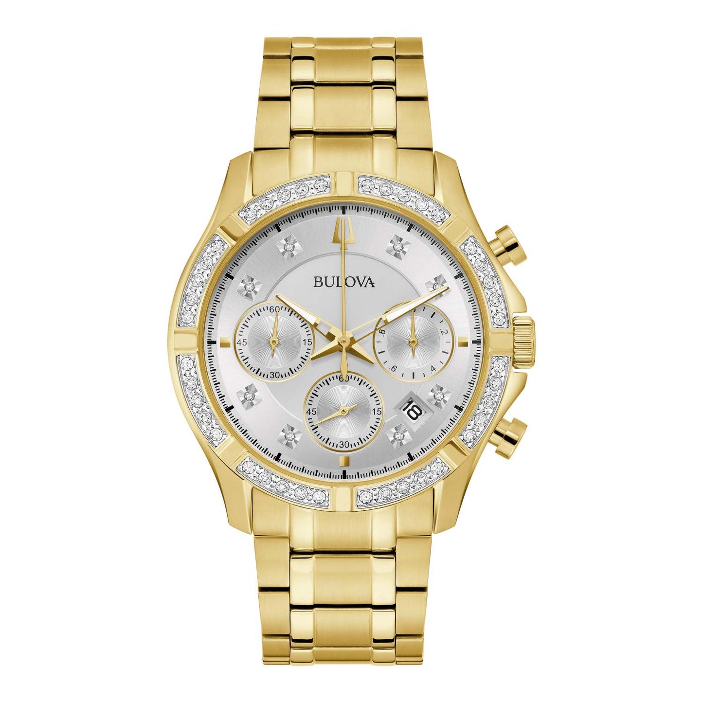 MEN'S CLASSIC DIAMOND CHRONOGRAPH GOLD-TONE STAINLESS STEEL WATCH, SILVER DIAL