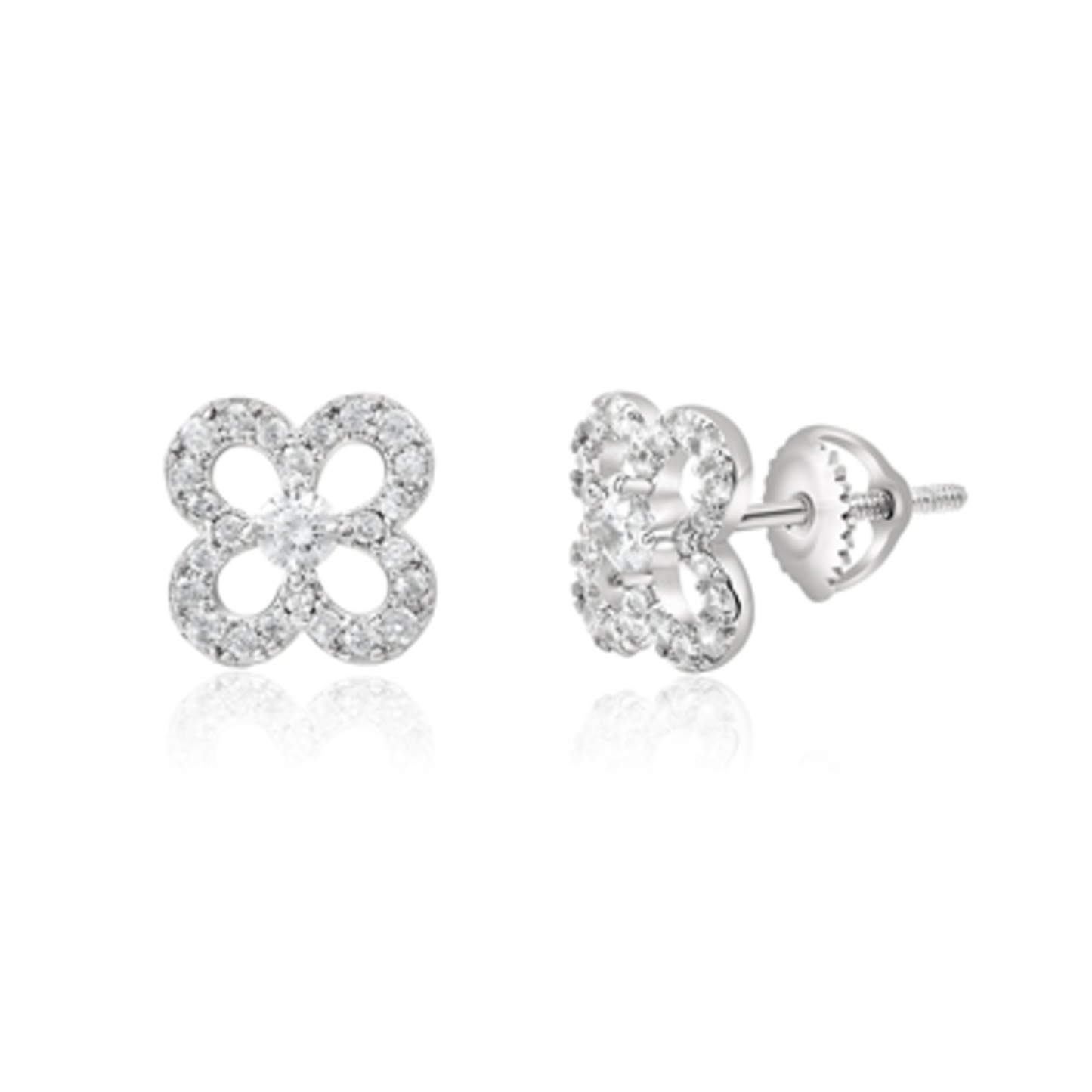 STERLING SILVER PAVE EARRINGS, SILVER, 8MM