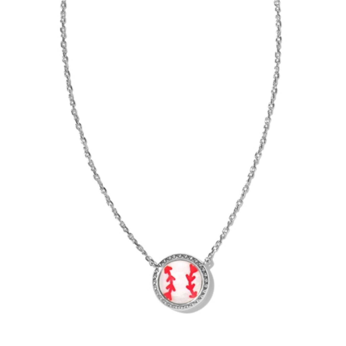 BASEBALL SHORT PENDANT NECKLACE, SILVER IVORY MOTHER OF PEARL
