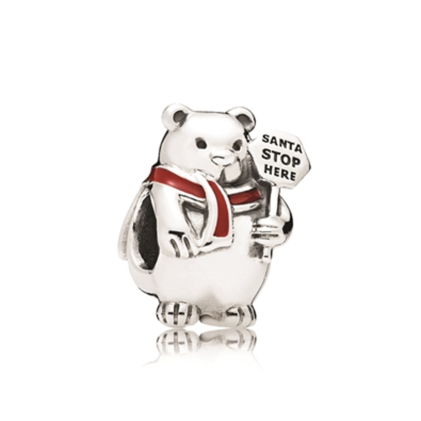 CHRISTMAS POLAR BEAR CHARM, STERLING SILVER RED ENAMEL